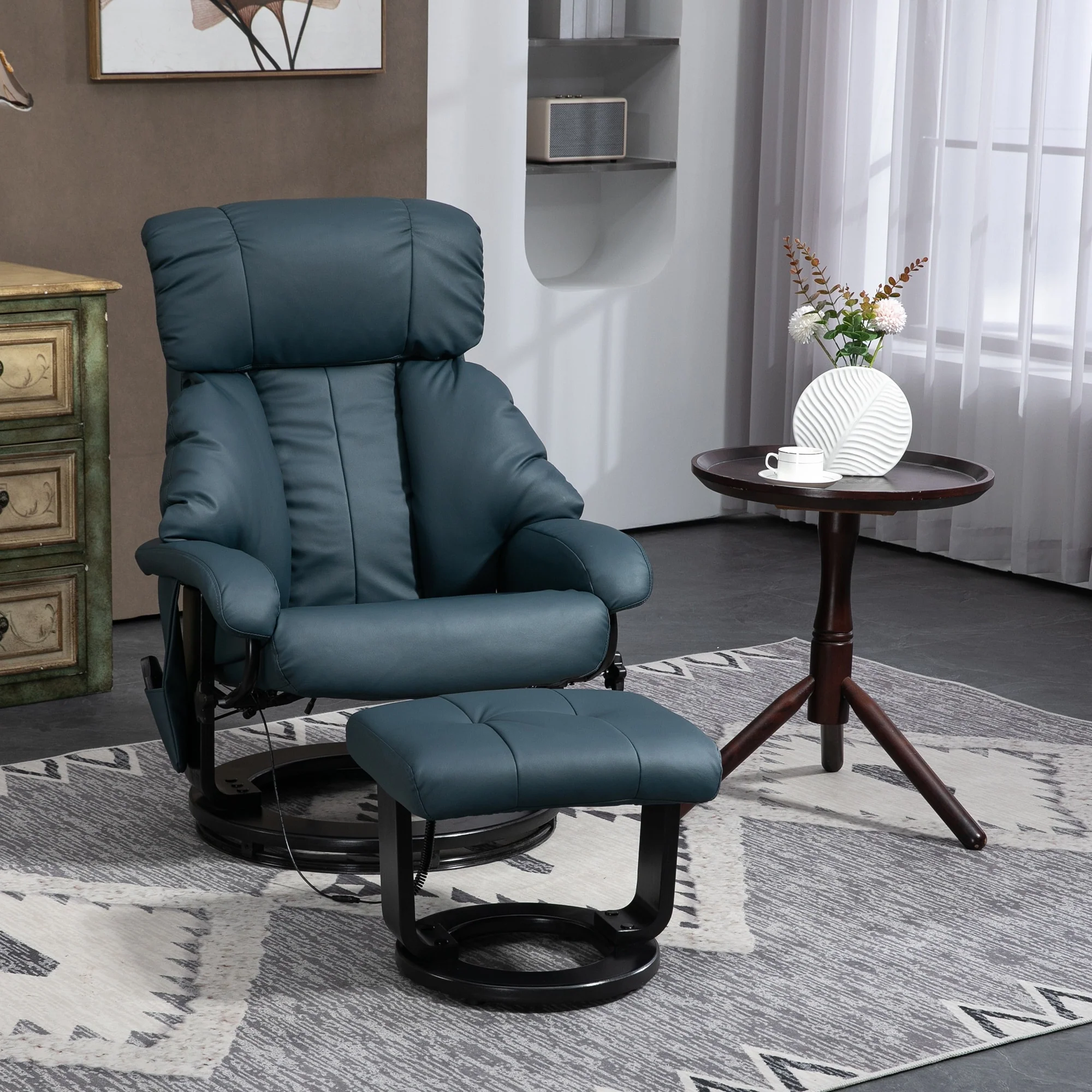 HOMCOM Massage Recliner Chair with Ottoman, 360�� Swivel Recliner and Footstool, PU Leather Reclining Chair, Gray