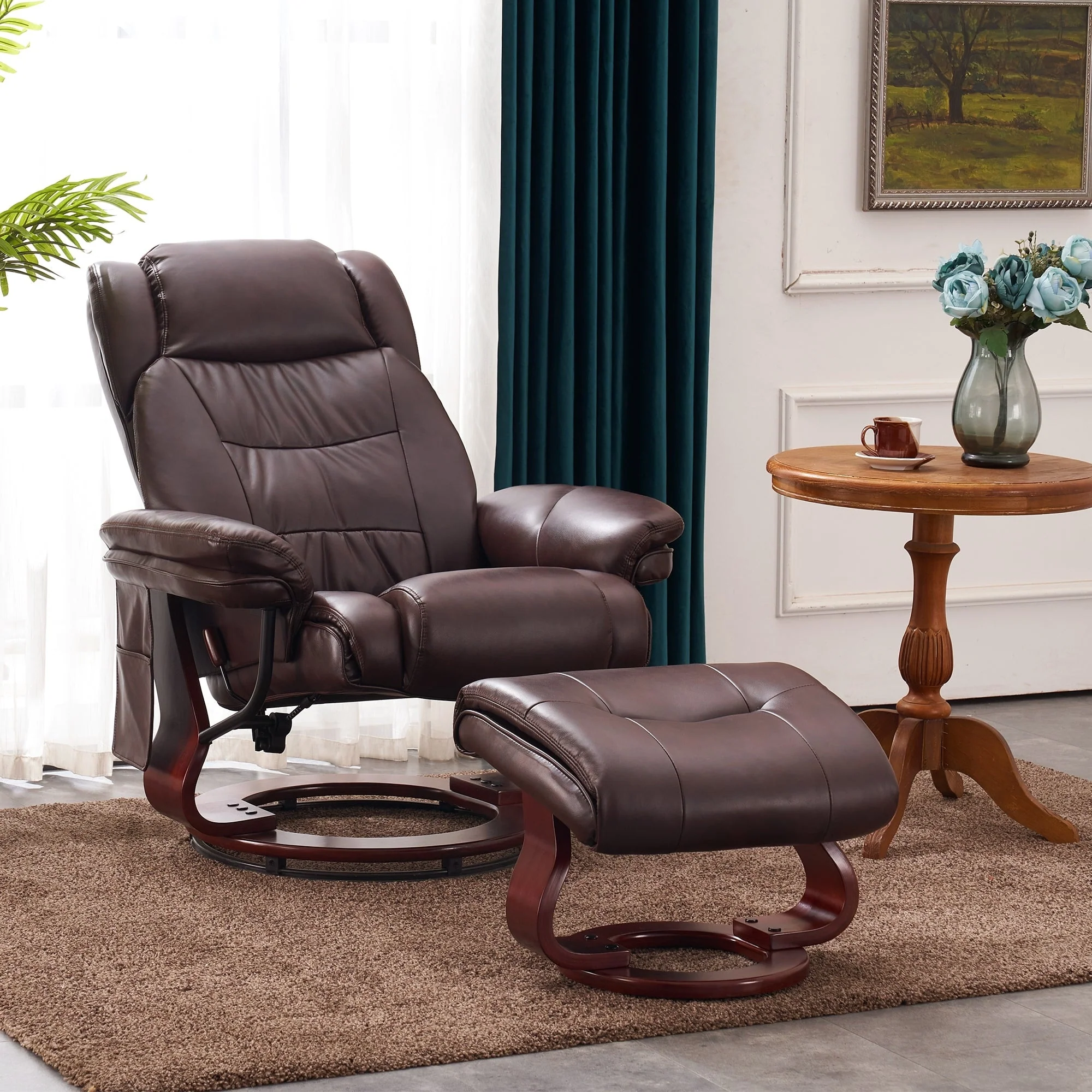 MCombo Swivel Recliners with Ottoman, Vibration Massage TV Chairs with Side Pocket