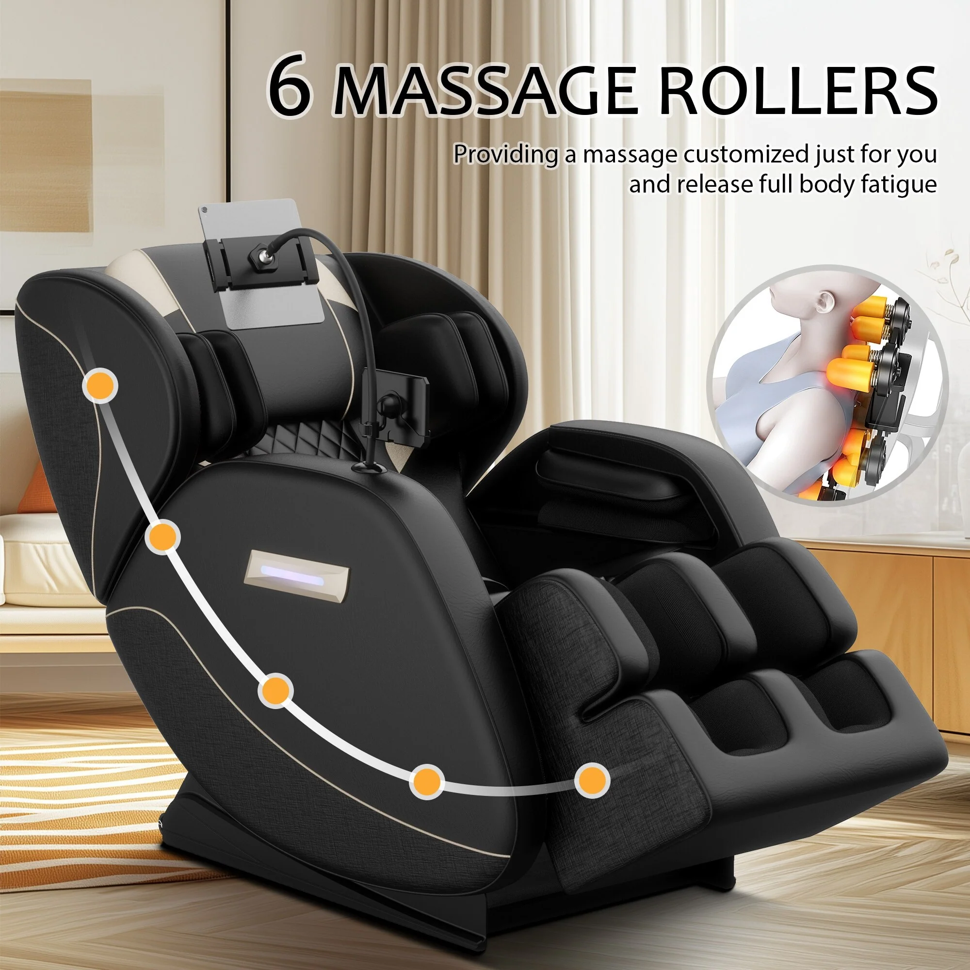 PU Leather Zero?Gravity Massage Chair with Foot Roller & Bluetooth