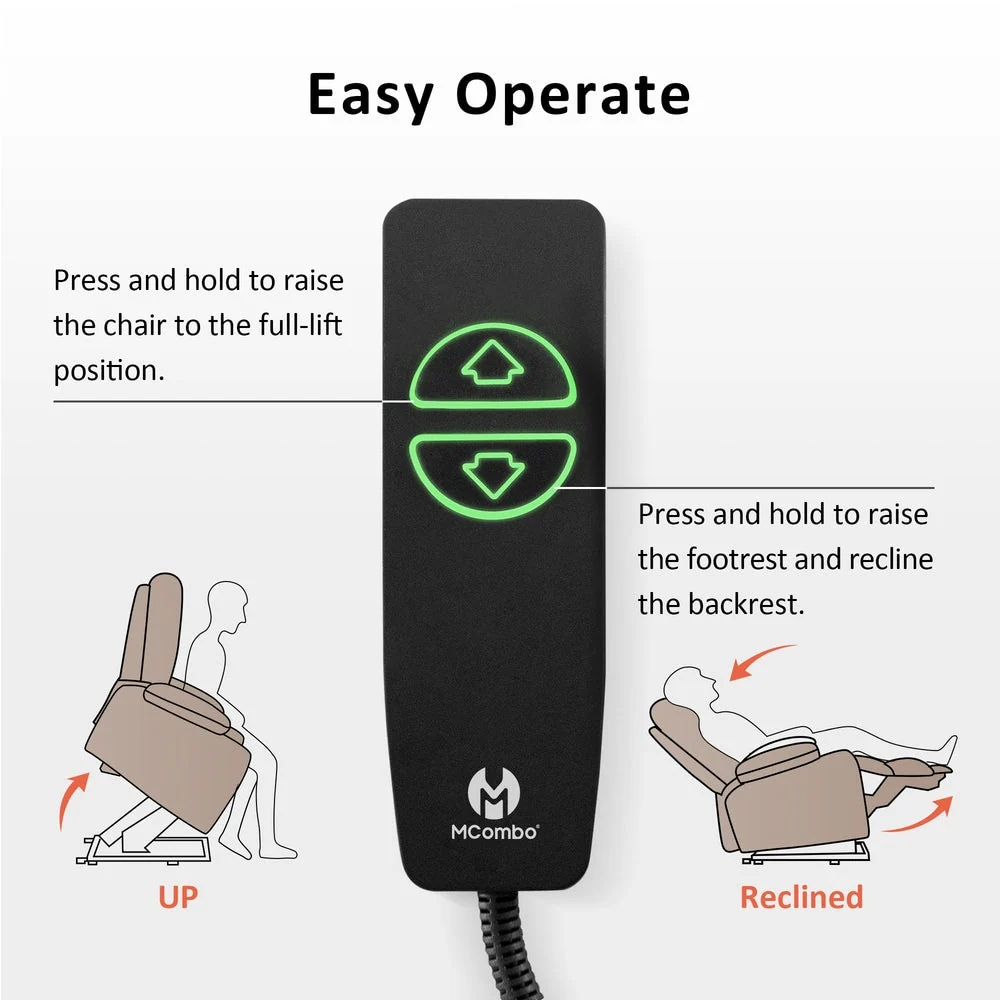 MCombo Large Power Lift Recliner Leather Chair with Massage, Heat, Cup Holders,Extended Footrest, Leather 7516