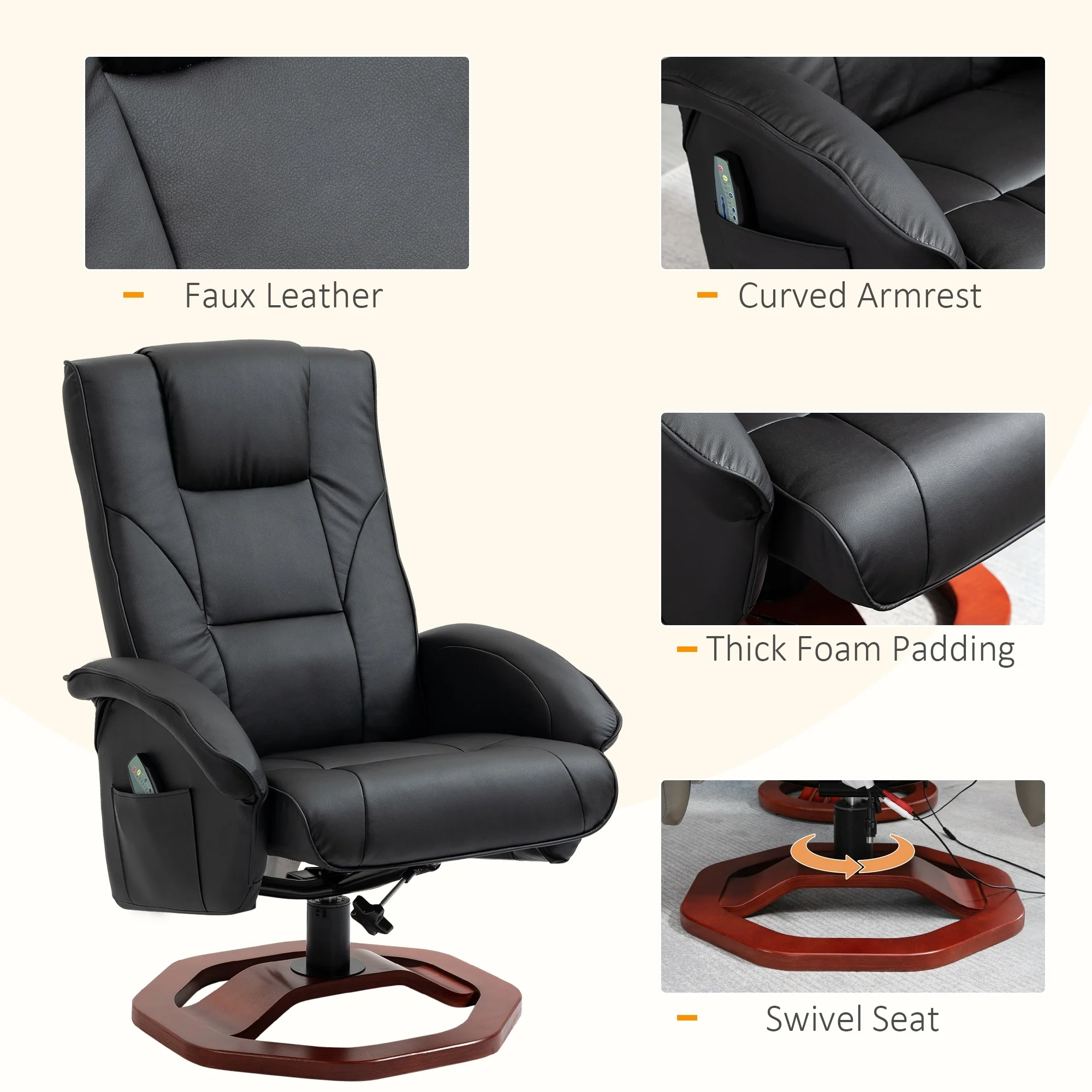 HOMCOM Massage Recliner with Ottoman, Electric Faux Leather Recliner