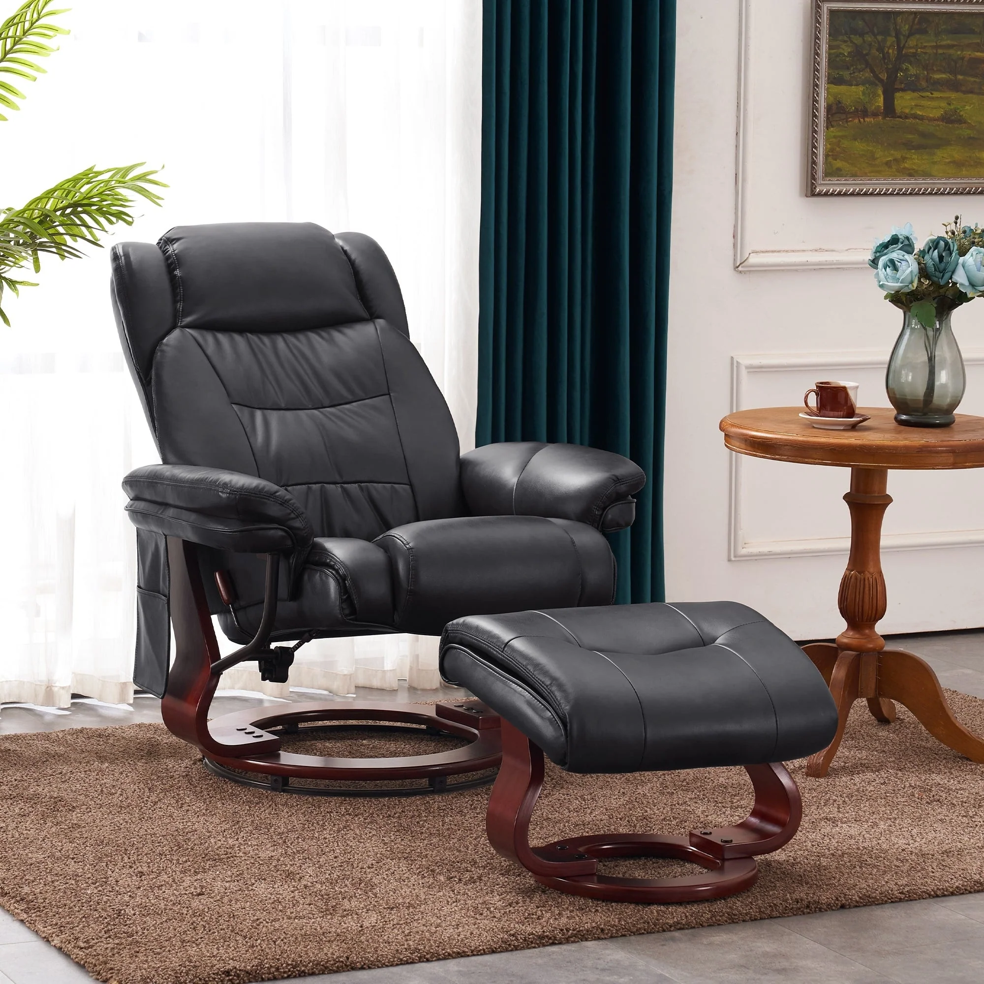 MCombo Swivel Recliners with Ottoman, Vibration Massage TV Chairs with Side Pocket