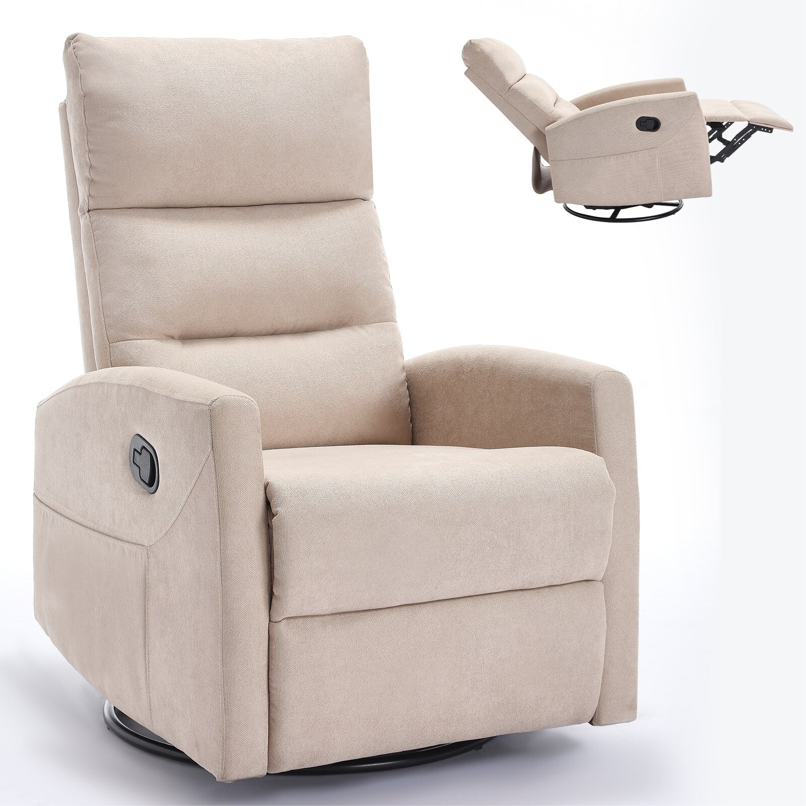 Fabric Manual Recliner Chair 360�� Swivel Chair with Rocker and Footrest, Armchair with Adjustable Backrest Pedals