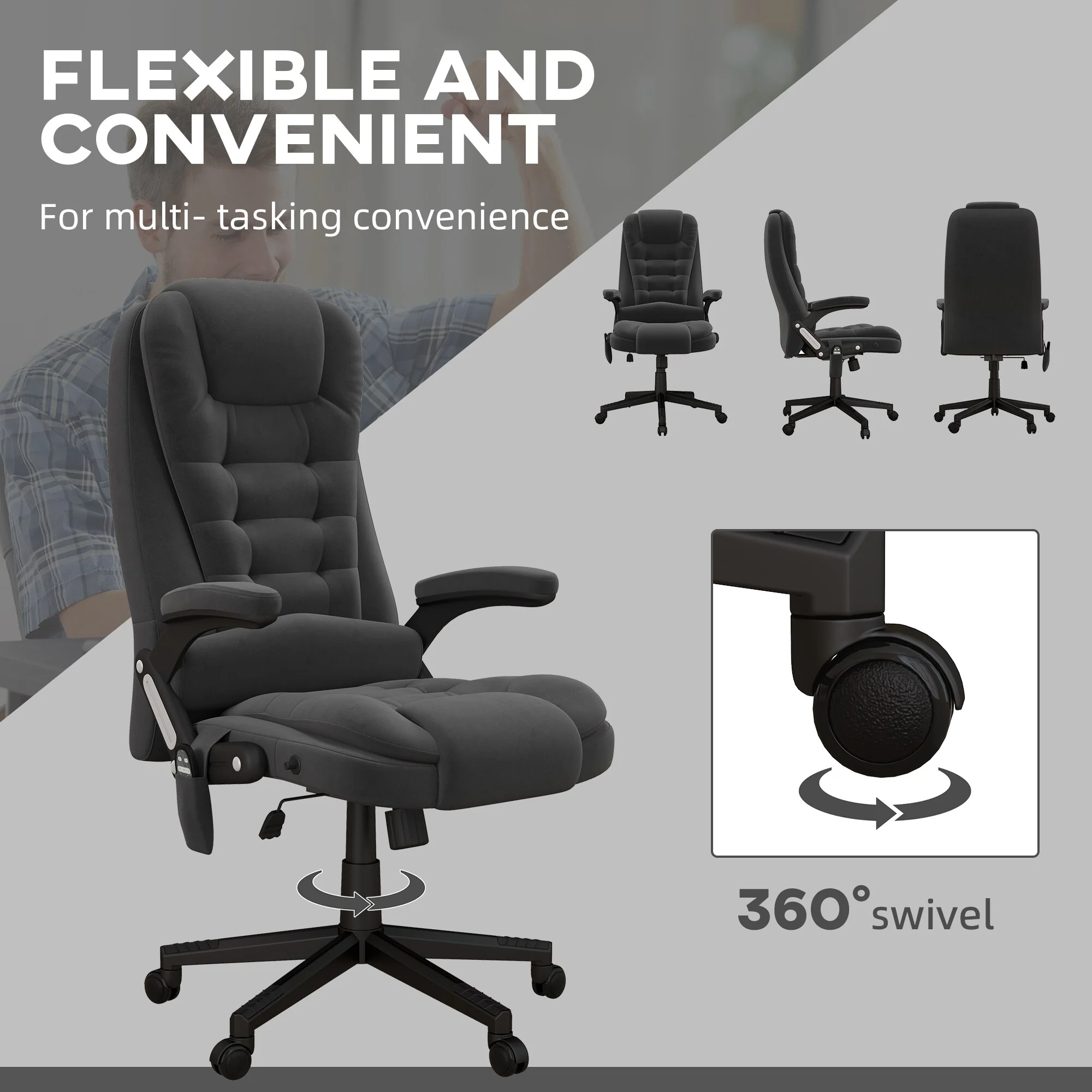 HOMCOM 6 Point Vibrating Massage Office Chair with Heat, Velvet High Back Executive Office Chair with Reclining Backrest