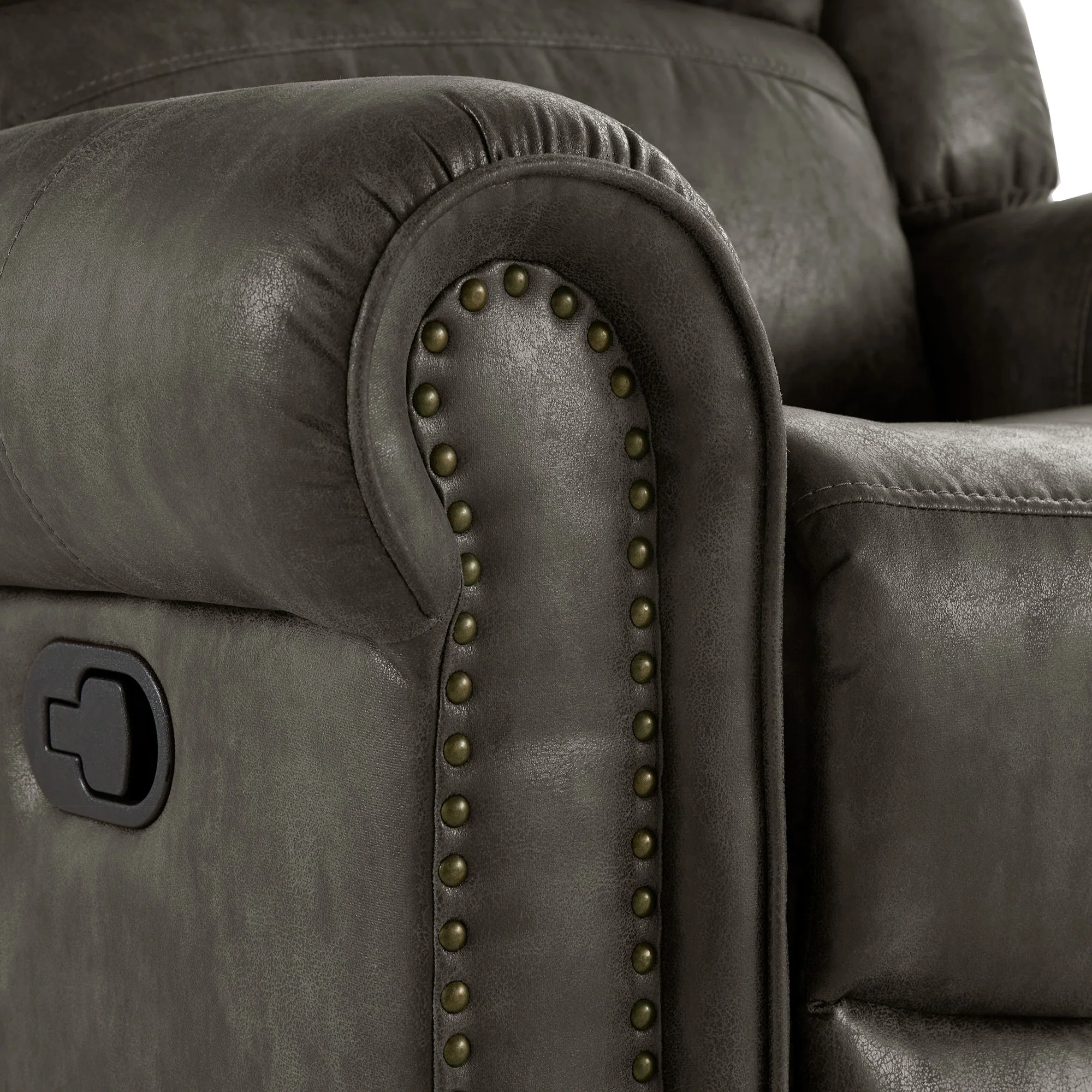 Monroe Polished Microfiber Nailhead Swivel Glider Recliner by iNSPIRE Q Classic