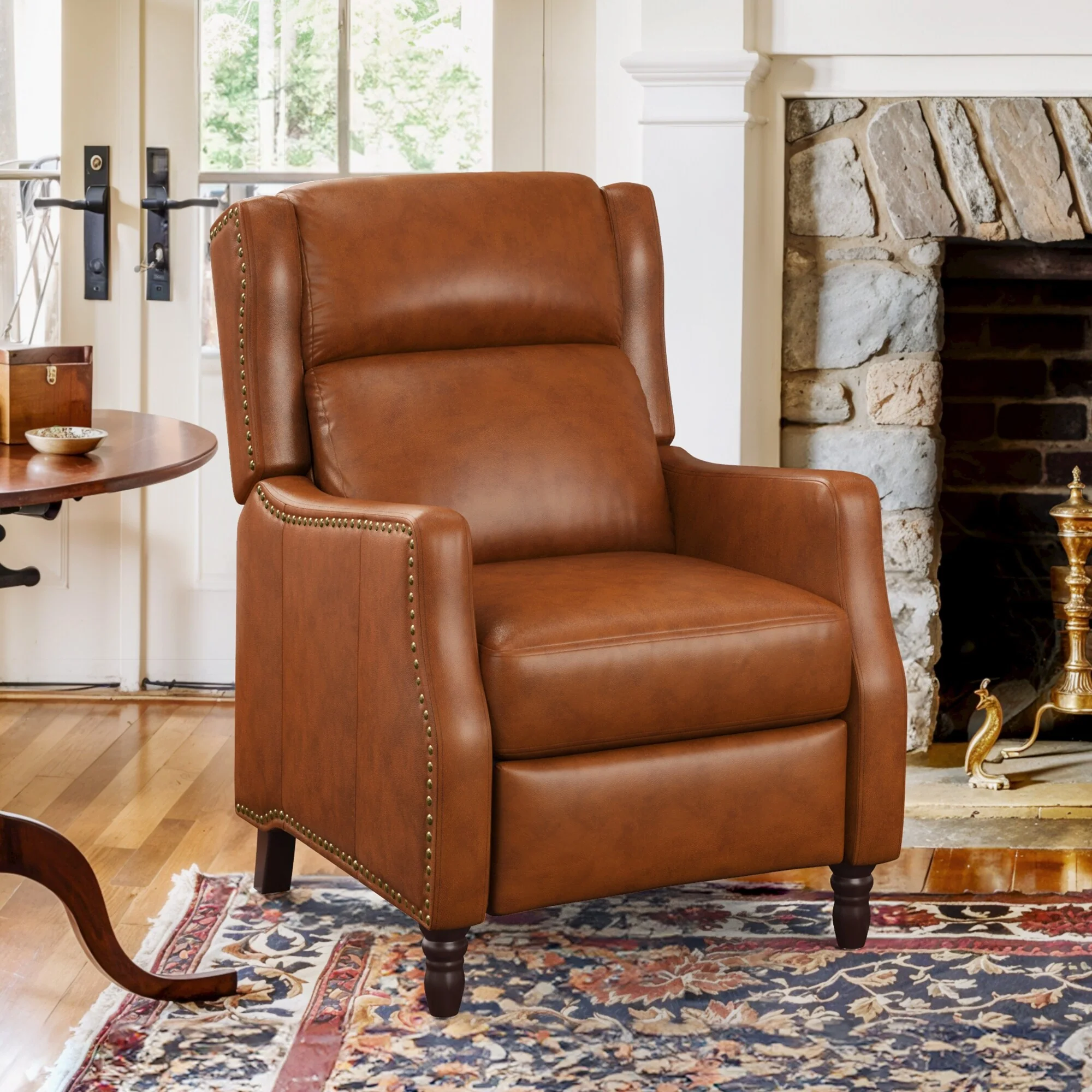 COZYMAN Modern Genuine Leather Push Back Recliner Adjustable Recliner Chair with 3-Position Seat