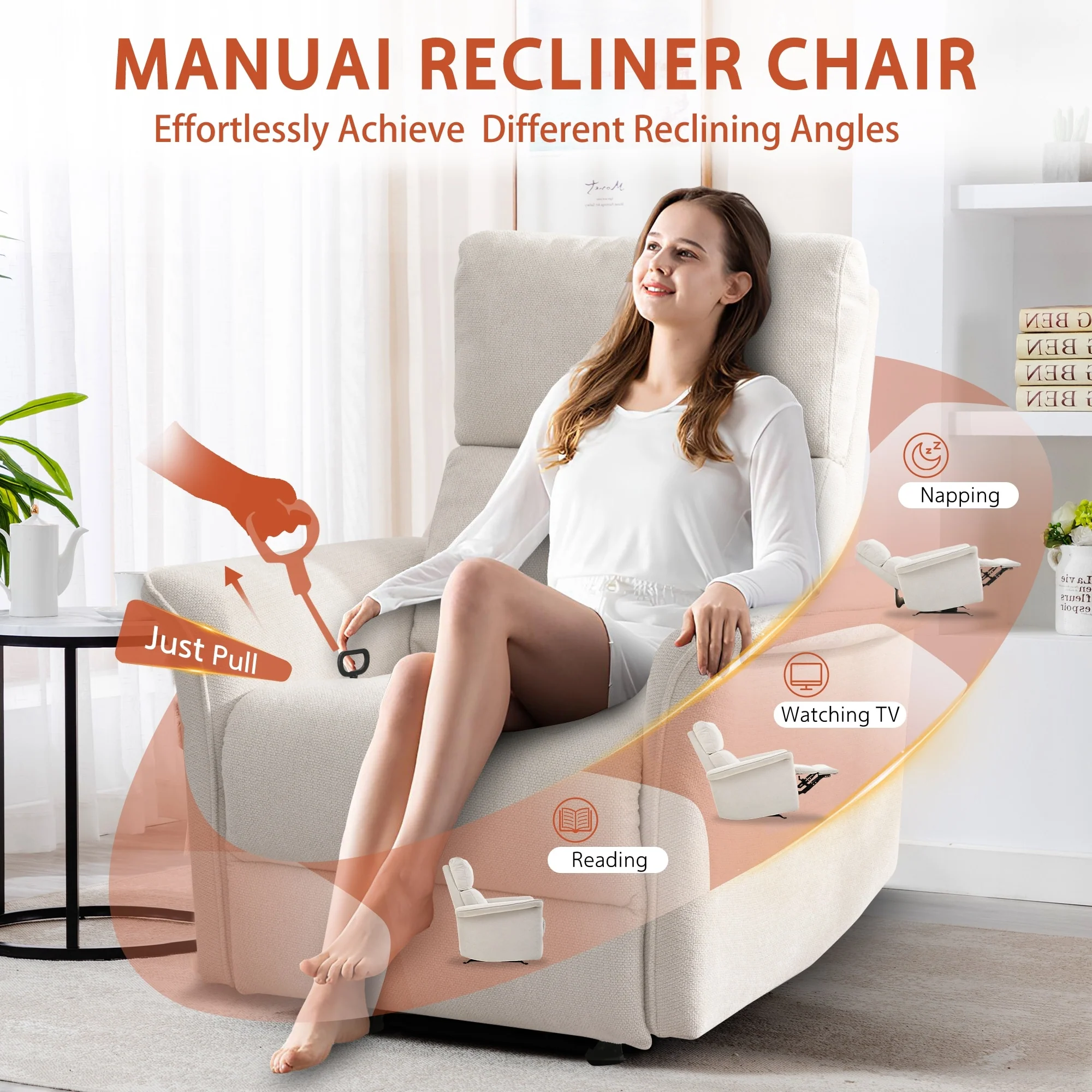 Manual Rocker Recliner Chair,Manual Rocking Glider Recliner,Fabric Nursery Chair,Single Sofa Recliner,Wide Armrests