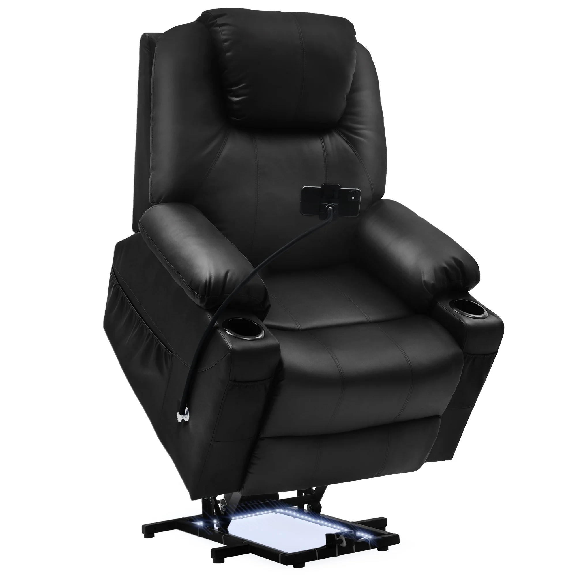 Modern Reclining Chair Fabric Massage with LED and Mobile Phone Holder