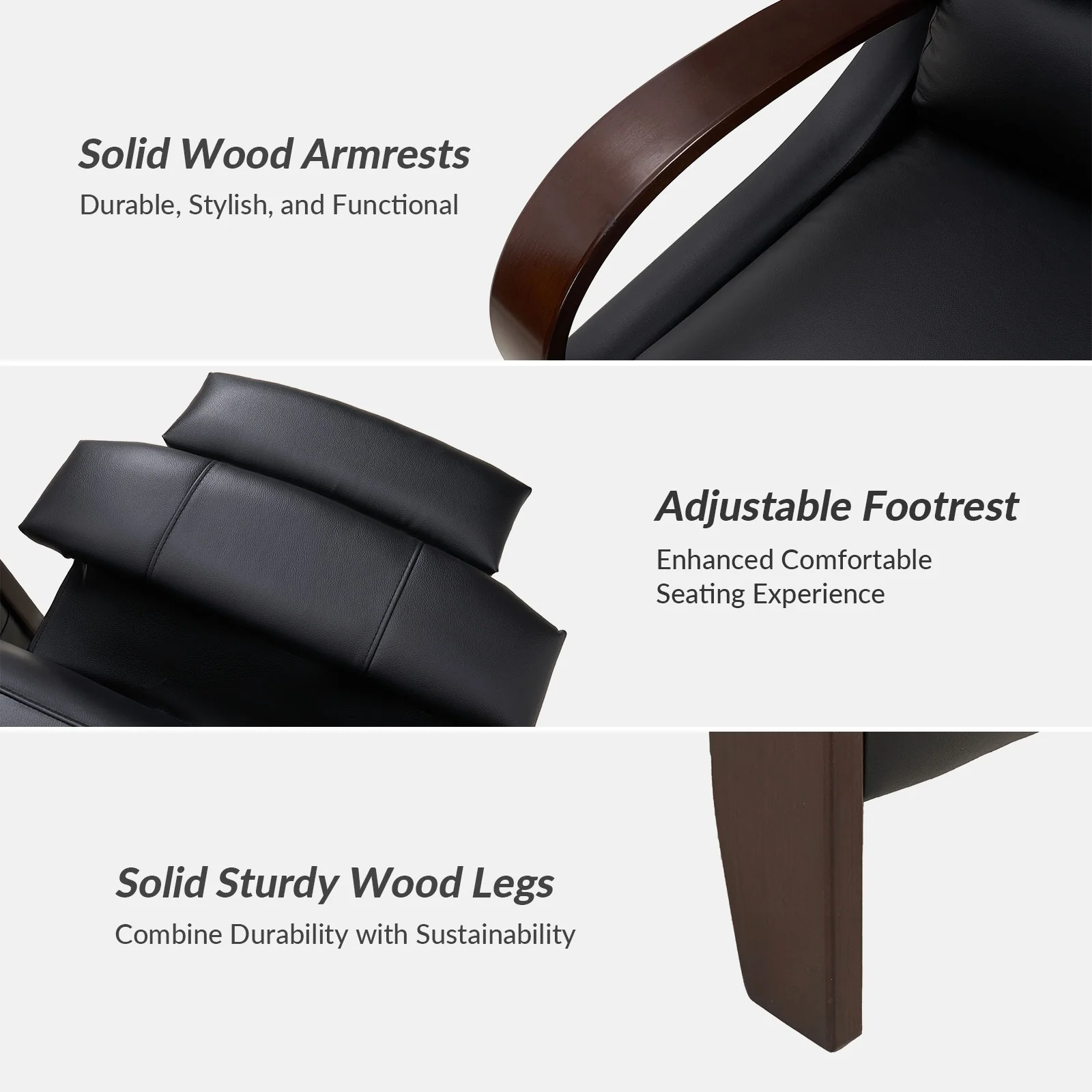 Alex Mid-century Modern Cigar Genuine Leather Manual Recliner with Wooden Curved Arms