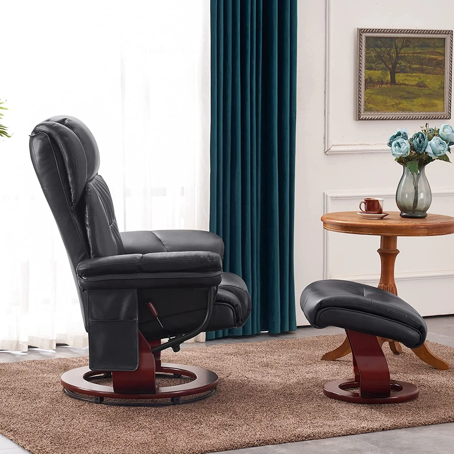 MCombo Swivel Recliners with Ottoman, Vibration Massage TV Chairs with Side Pocket