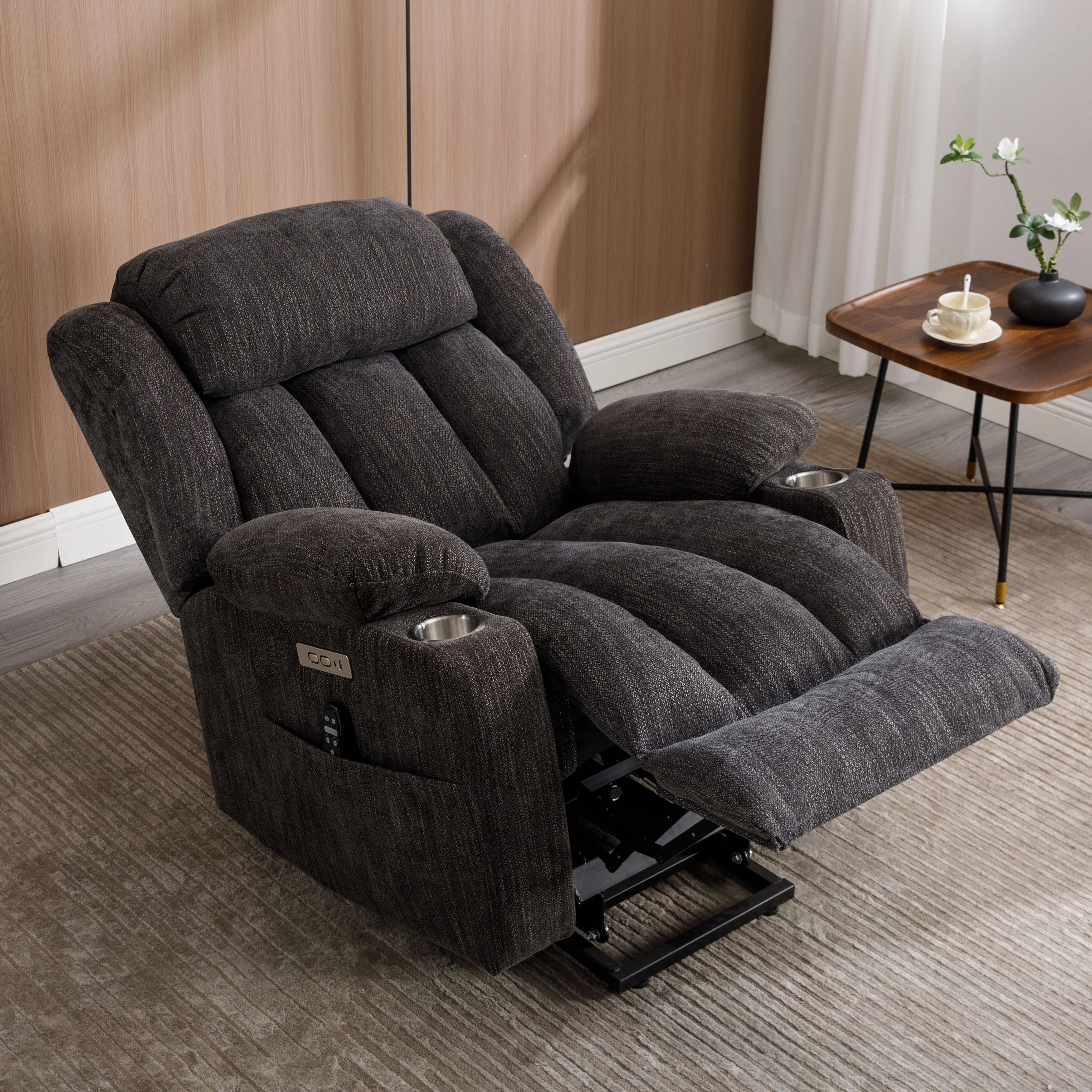 Electric Lift Recliner with Targeted Massage, Lumbar Heating, Dual USB Charging, and Stainless Steel Cup Holders