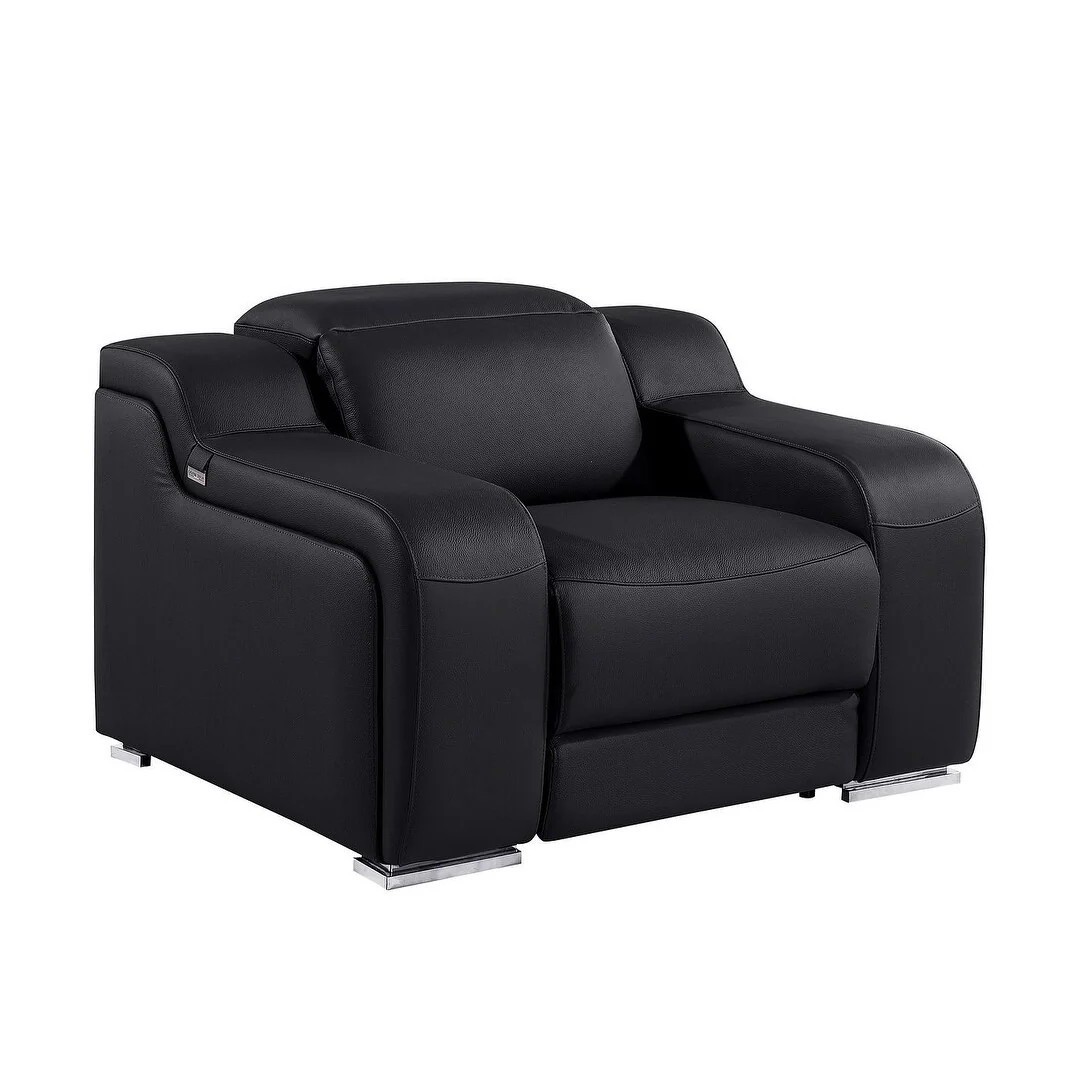 HomeRoots 41 Black Italian Leather Wall Hugger Recliner With USB