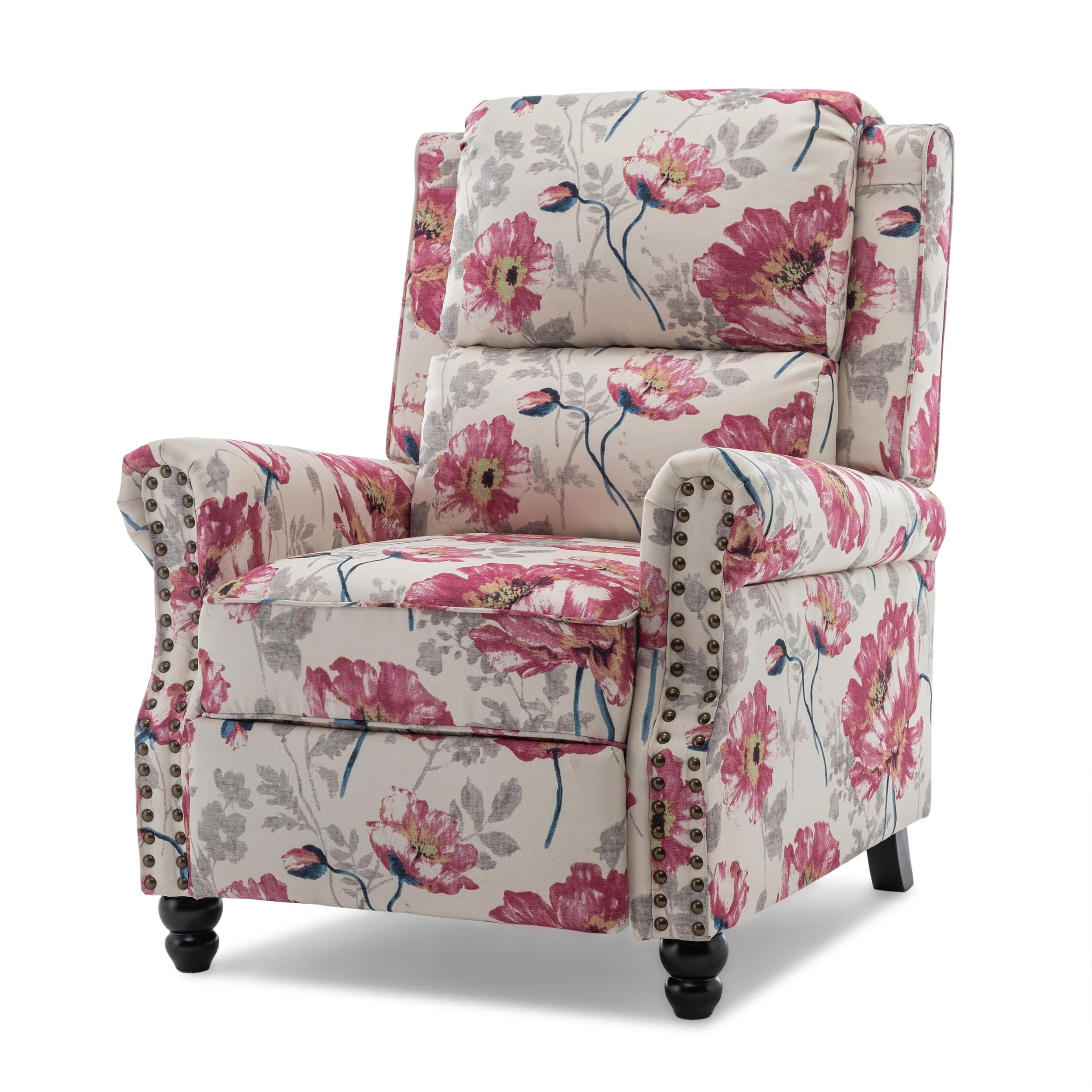 2 Set Manual Pushback Recliner Chair with Nailhead Trim