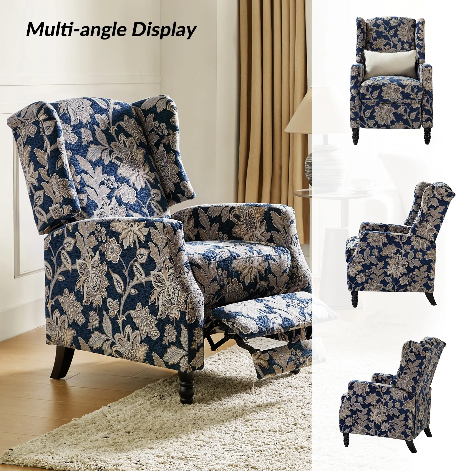 Damaris Mid-Century Modern Manual Pushback Recliner with Wingback Design by HULALA HOME