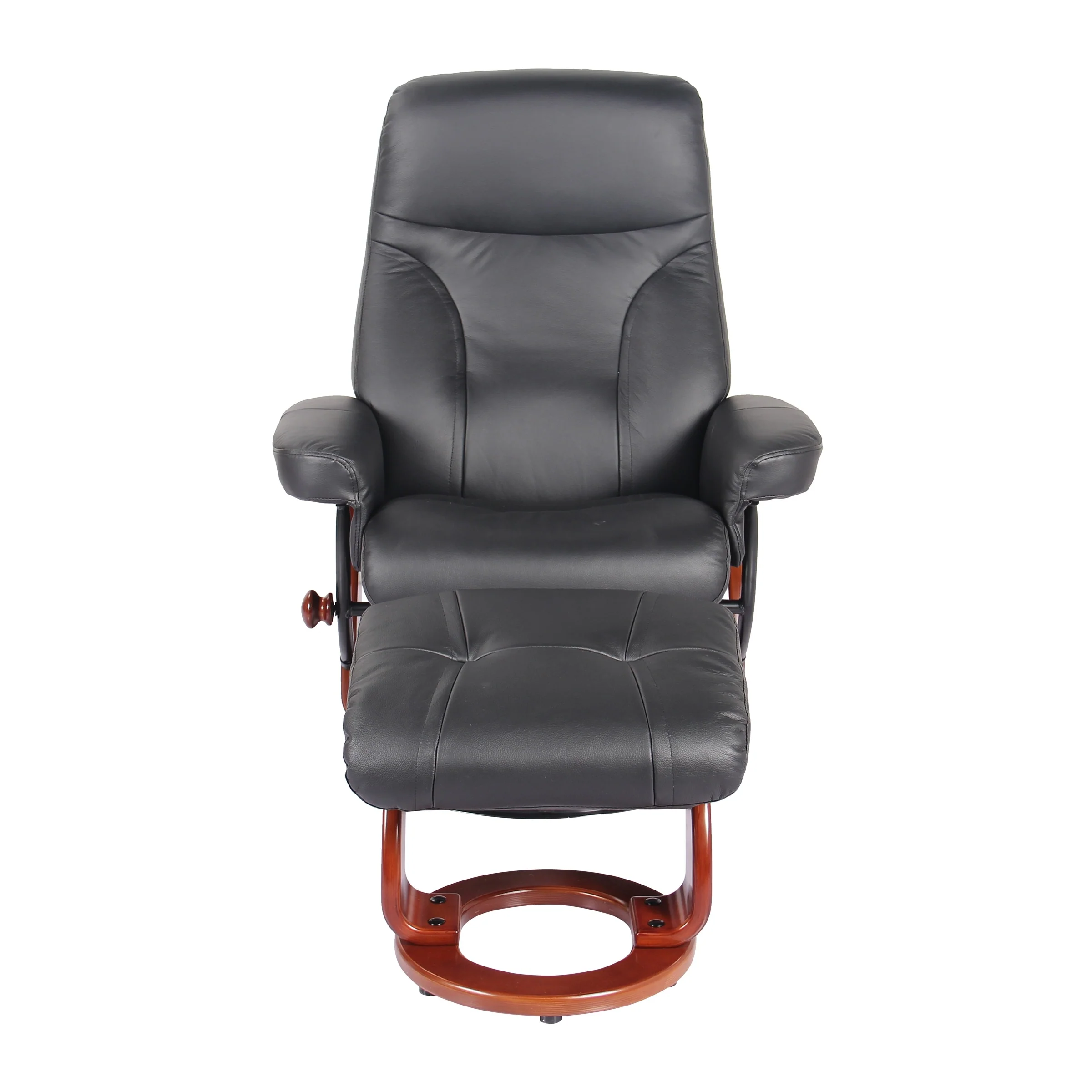 Almond Genuine Leather Recliner and Ottoman