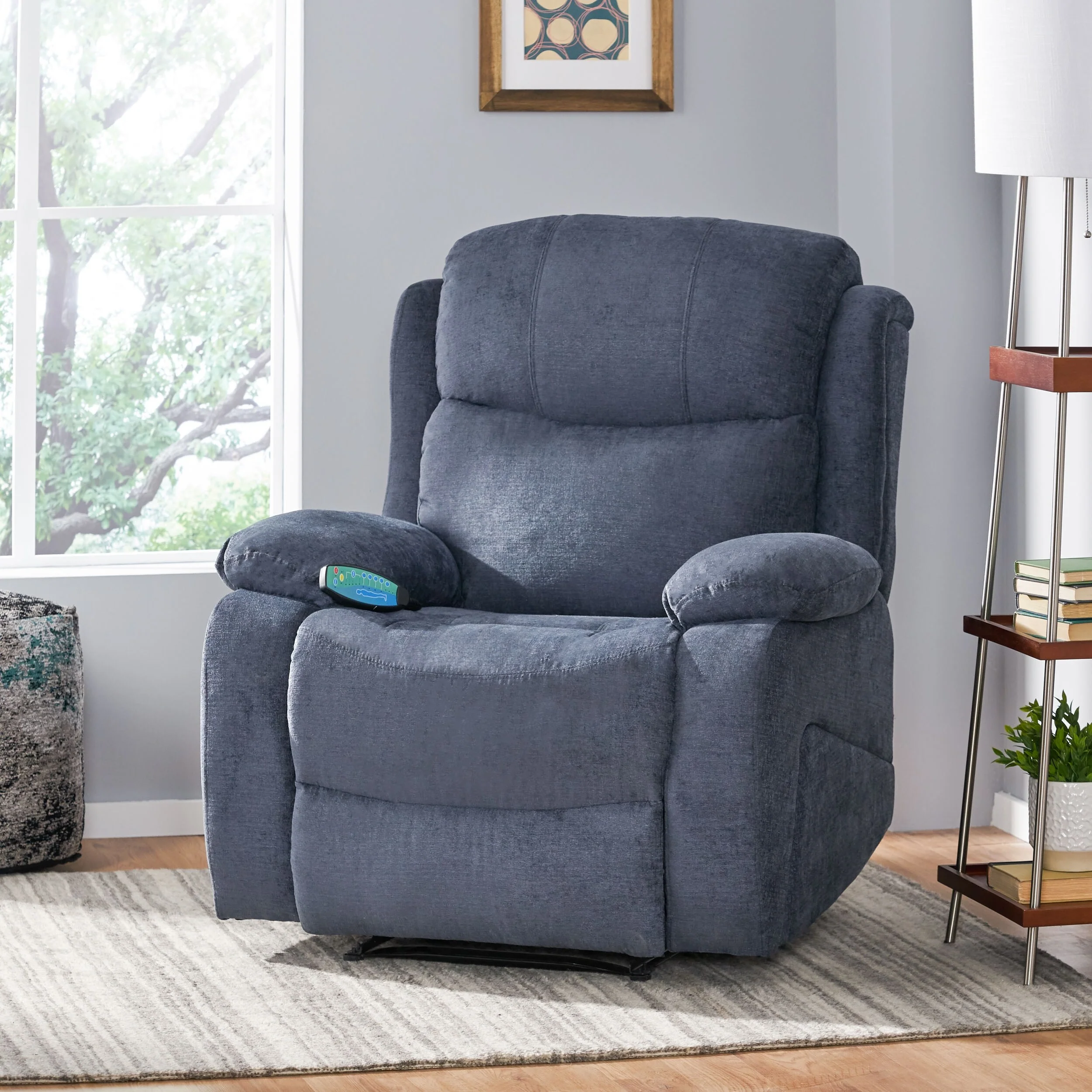 Grey Massage Recliner with Heating & 5 Modes, Tufted Design, Manual Reclining Function, Remote Control, Side Pocket