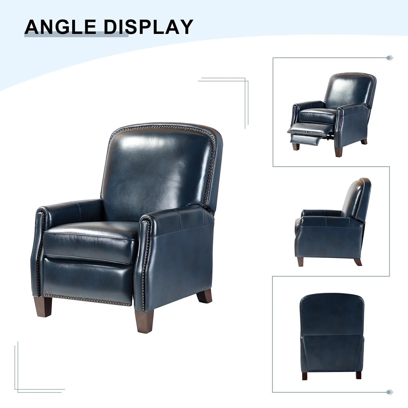 Gladis Modern Retro Genuine Leather Recliner with Nailhead Trim by HULALA HOME