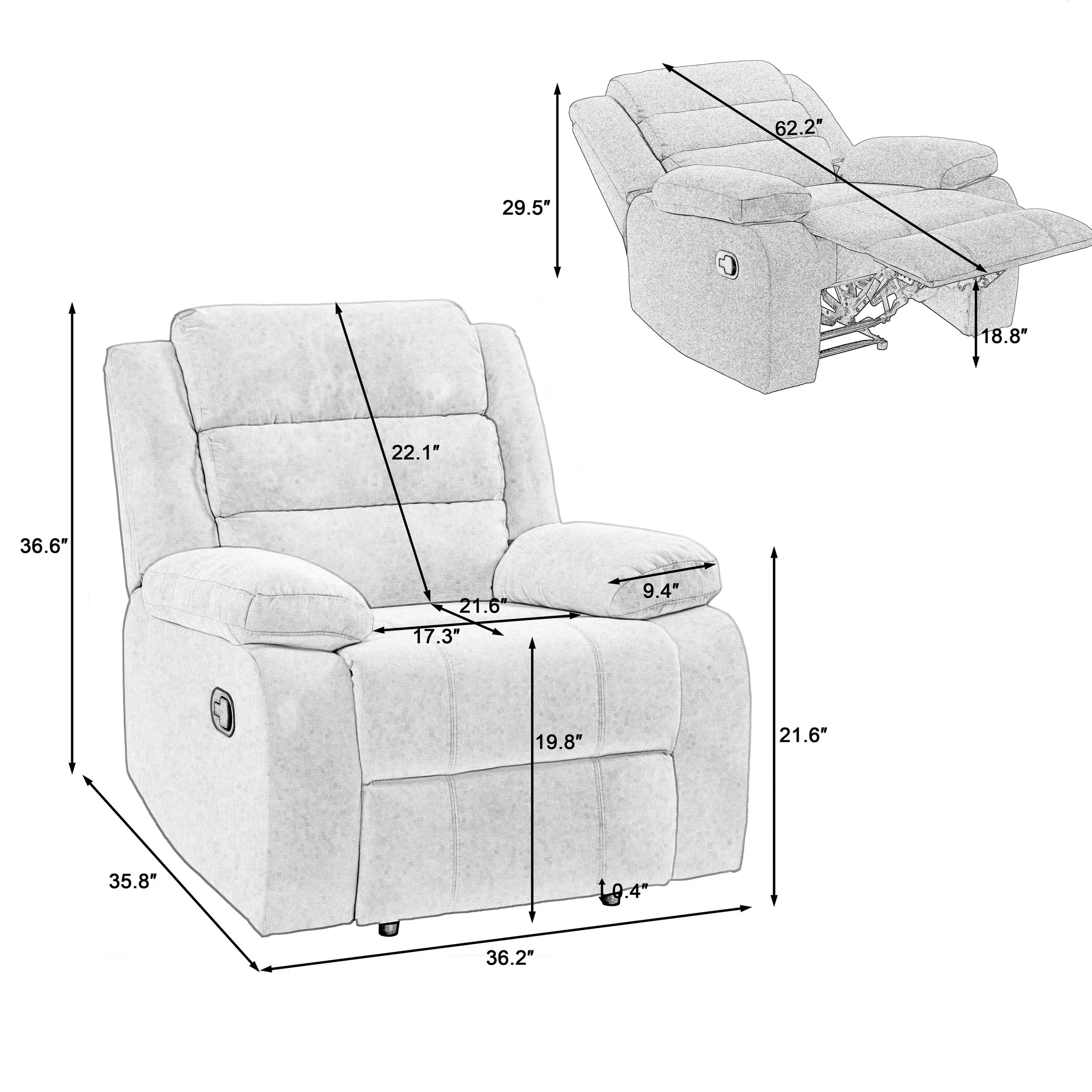 Modern Upholstered Recliner Chair with Adjustable Backrest