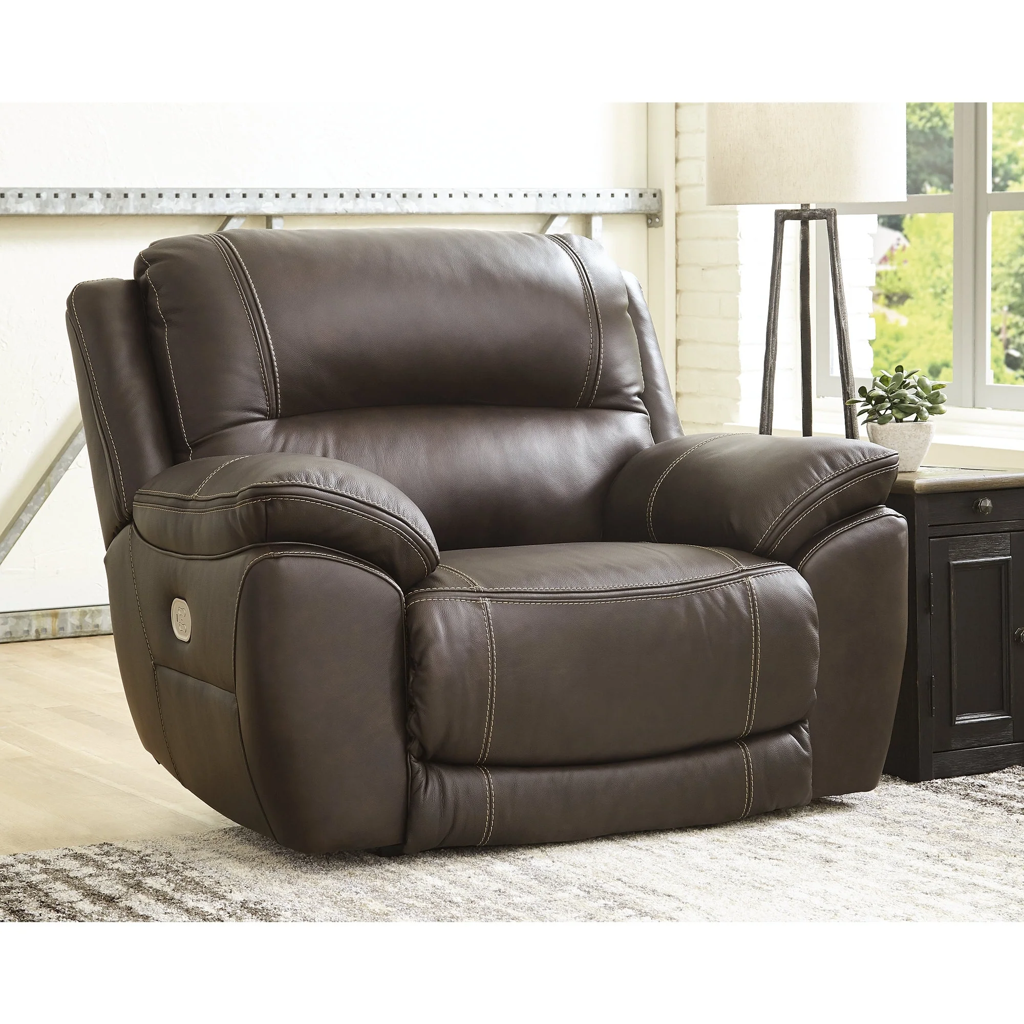 Signature Design by Ashley Dunleith Brown Leather Power Zero Wall Recliner