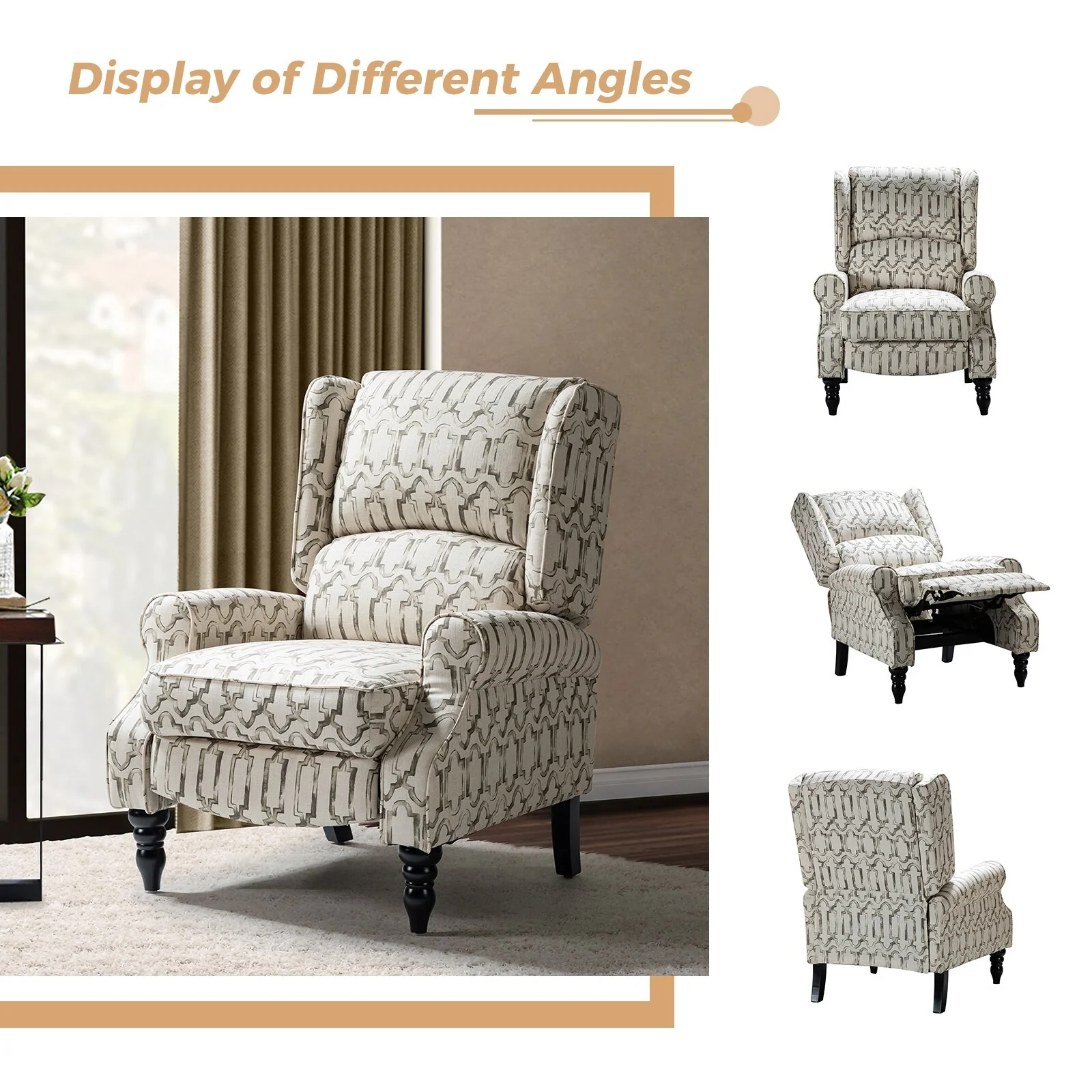 Olympus Upholstered Classic Manual Wingback Recliner with Solid Wood Legs by HULALA HOME