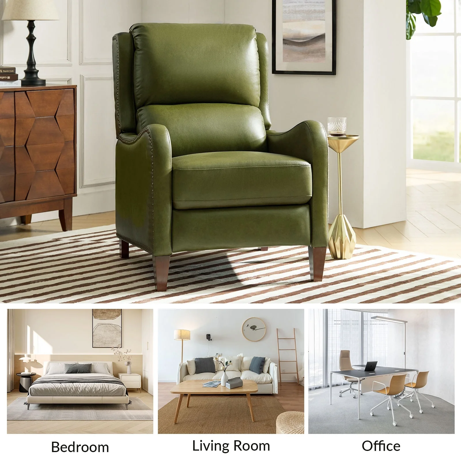 Brigida Modern Genuine Leather Nailhead Trim Recliner with Adjustable Footrest Set of 2 by HULALA HOME