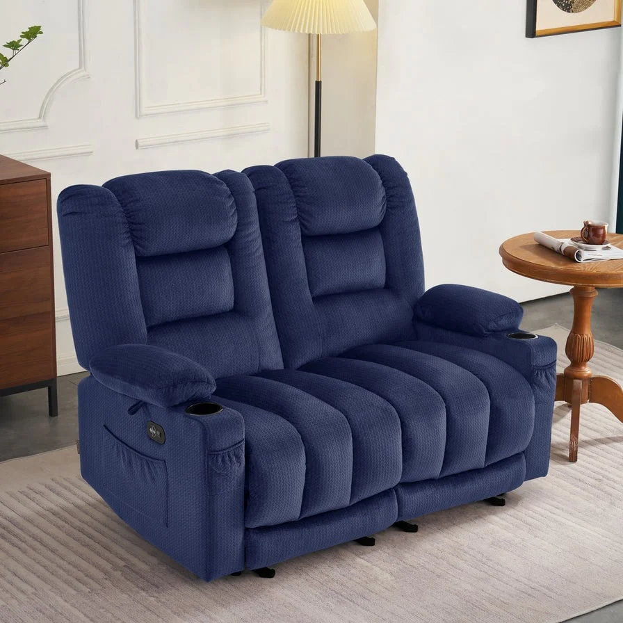 MCombo Power Reclining Loveseat Sofa with Heat and Massage, Fabric PR648