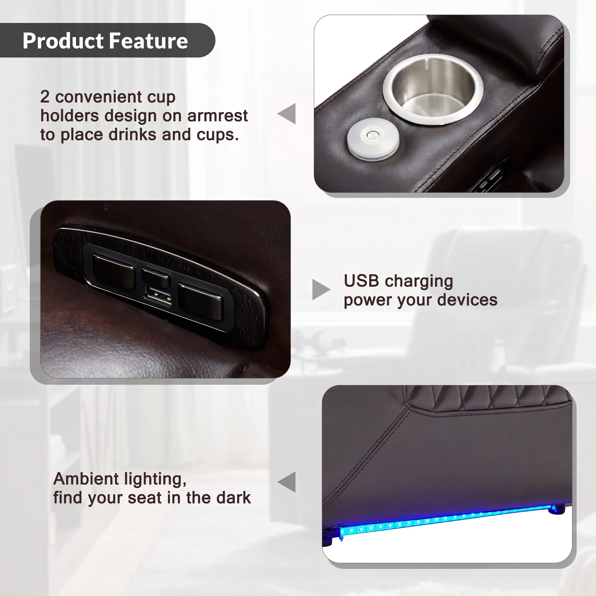 Nestfair Power Motion Recliner with 2 Cup Holders and 360�� Swivel Tray Table