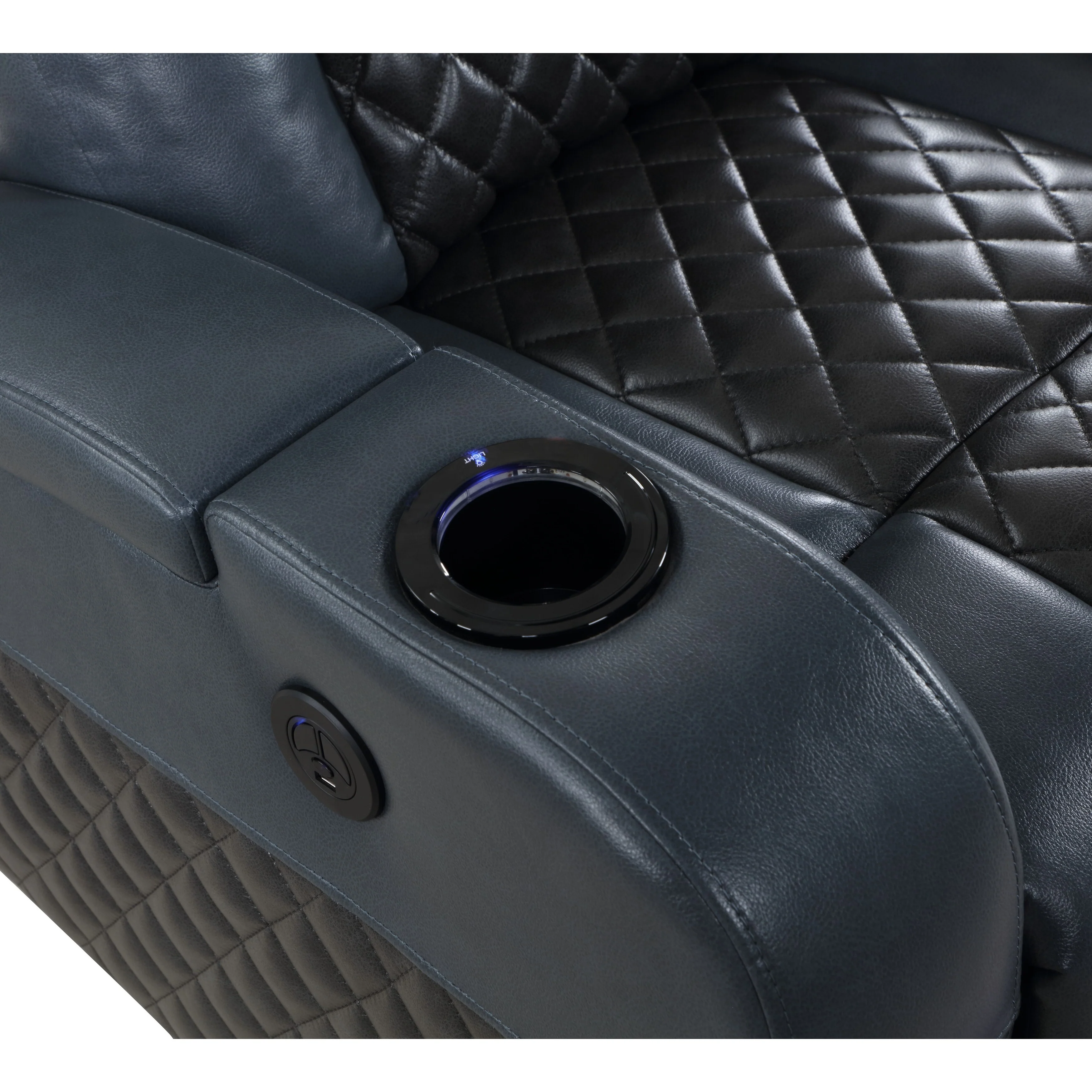 Alair Blue & Black Leather Aire Power Motion Recliner W/Bluetooth, Wireless Charger & Cupholder