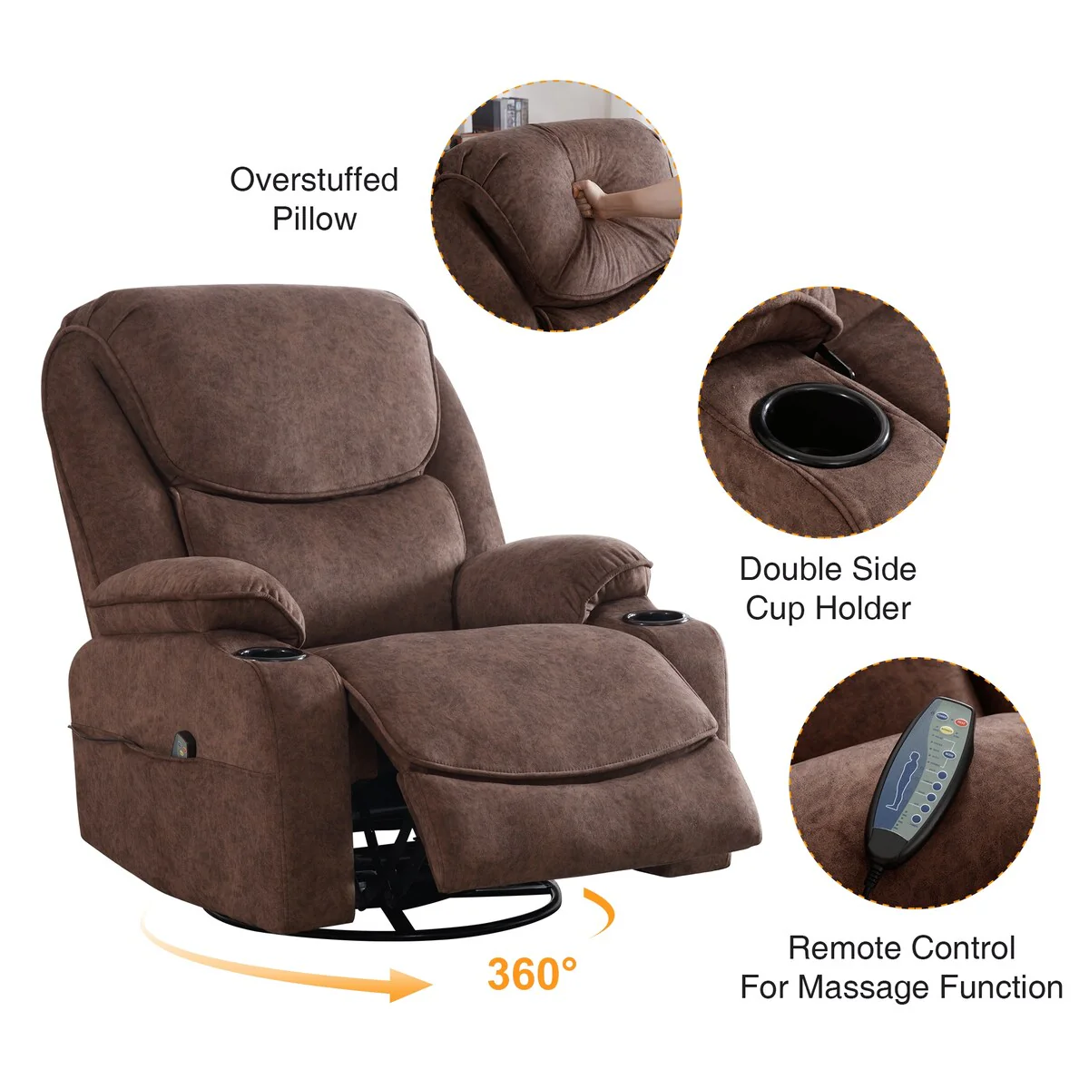 HOMYKA Swivel Manual Rocking Recliner Chair with Massage and Heat