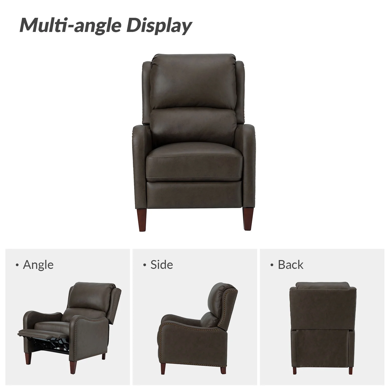 Brigida Modern Genuine Leather Nailhead Trim Recliner with Adjustable Footrest Set of 2 by HULALA HOME