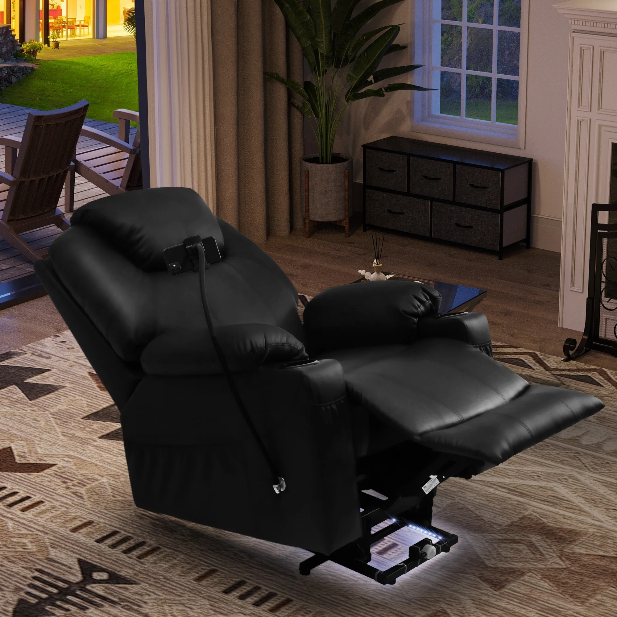 Modern Reclining Chair Fabric Massage with LED and Mobile Phone Holder
