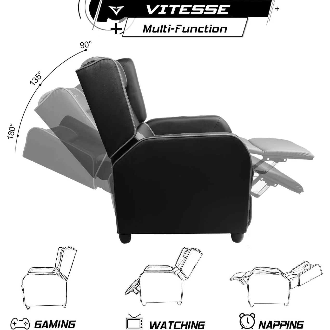 BOSSIN Gaming Recliner Chair Racing Style High Back Chair Living Room Recliners Theater Seating