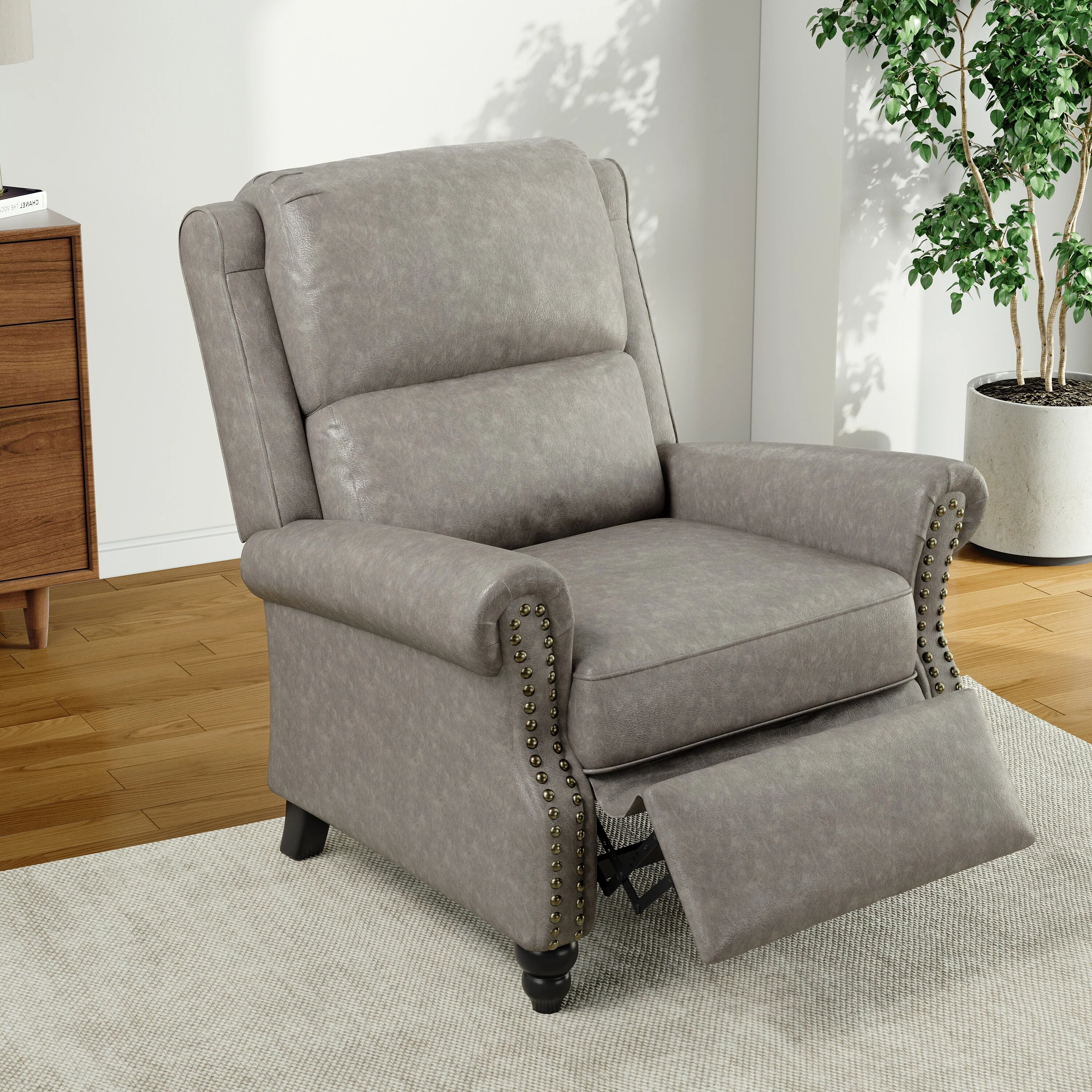 Alisa 35'' W Vegan Leather/ Linen Glider Push Back Recliner Chair