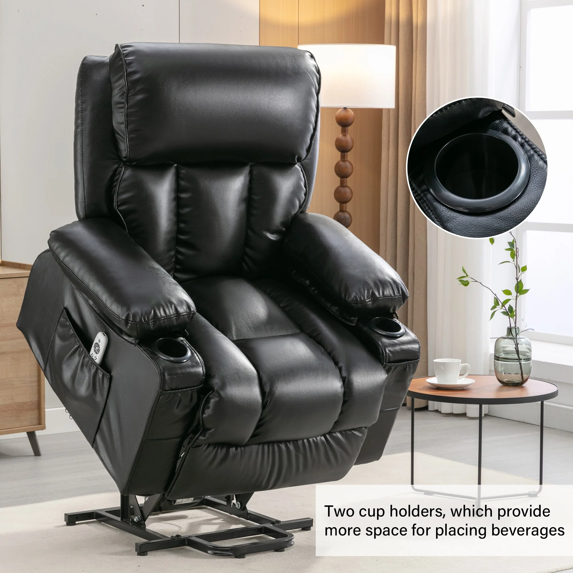 Black Large Power Lift Chair with Massage, Heat, and USB for Seniors