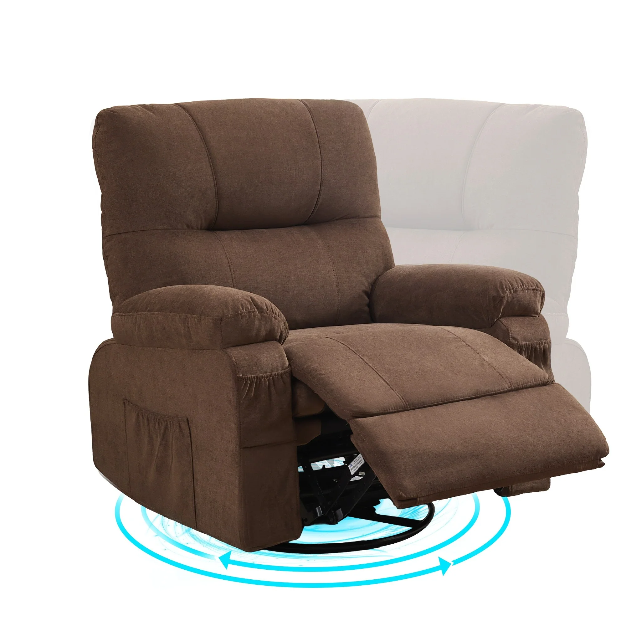 360�� Linen Swivel Rocker Recliner with Side Pockets