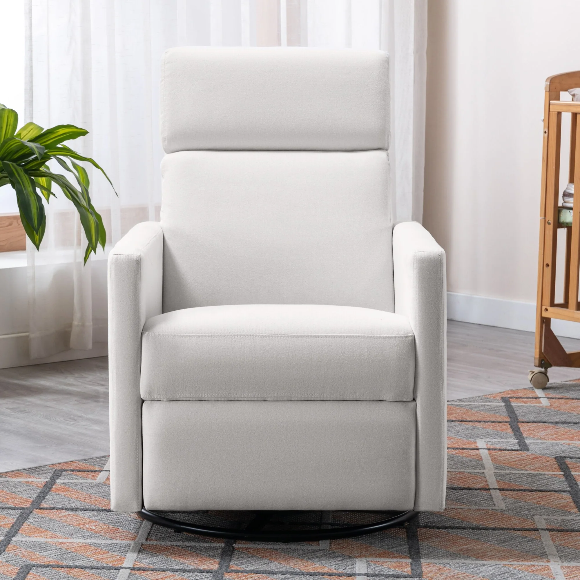 Roomfitters Modern Upholstered Rocker Nursery Chair, Plush Seating Glider Swivel Recliner Chair