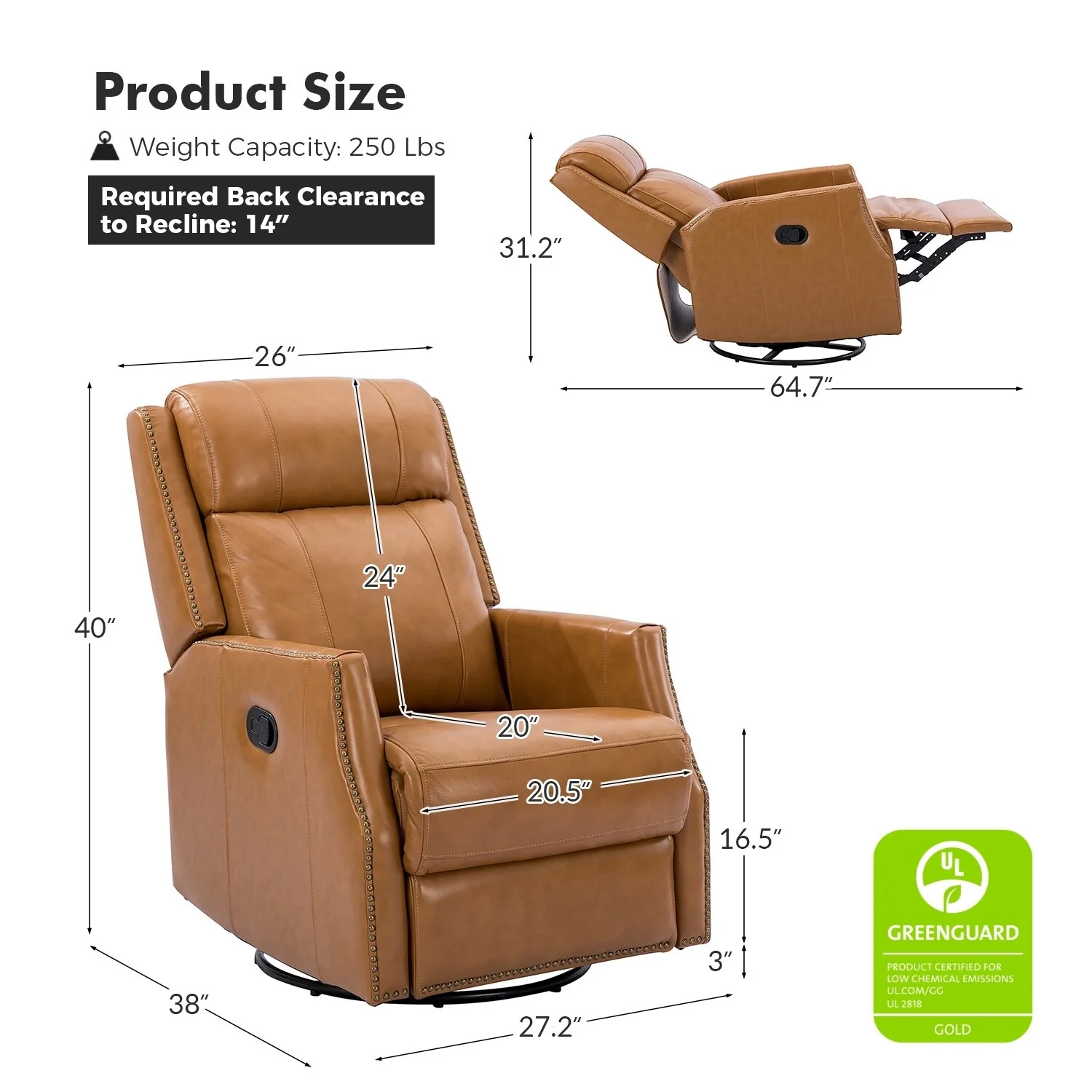 Demeter modern Genuine Leather Swivel Nursery Chair with Nailhead Trims Set of 2 by HULALA HOME