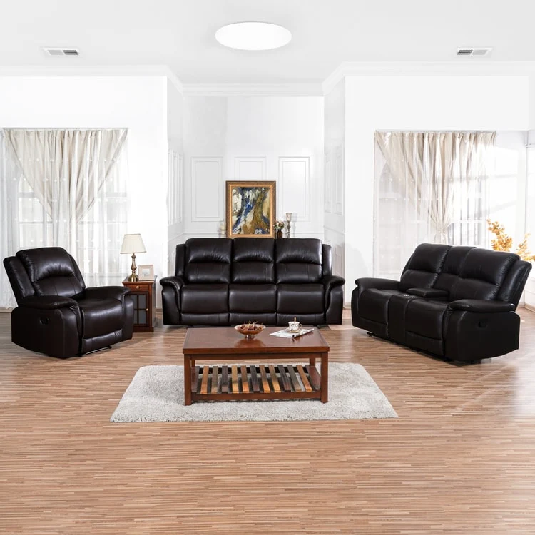 Leather Manual Recliner Sofa Collection for Living Room Leather Reclining Furniture for Home Office Living Room