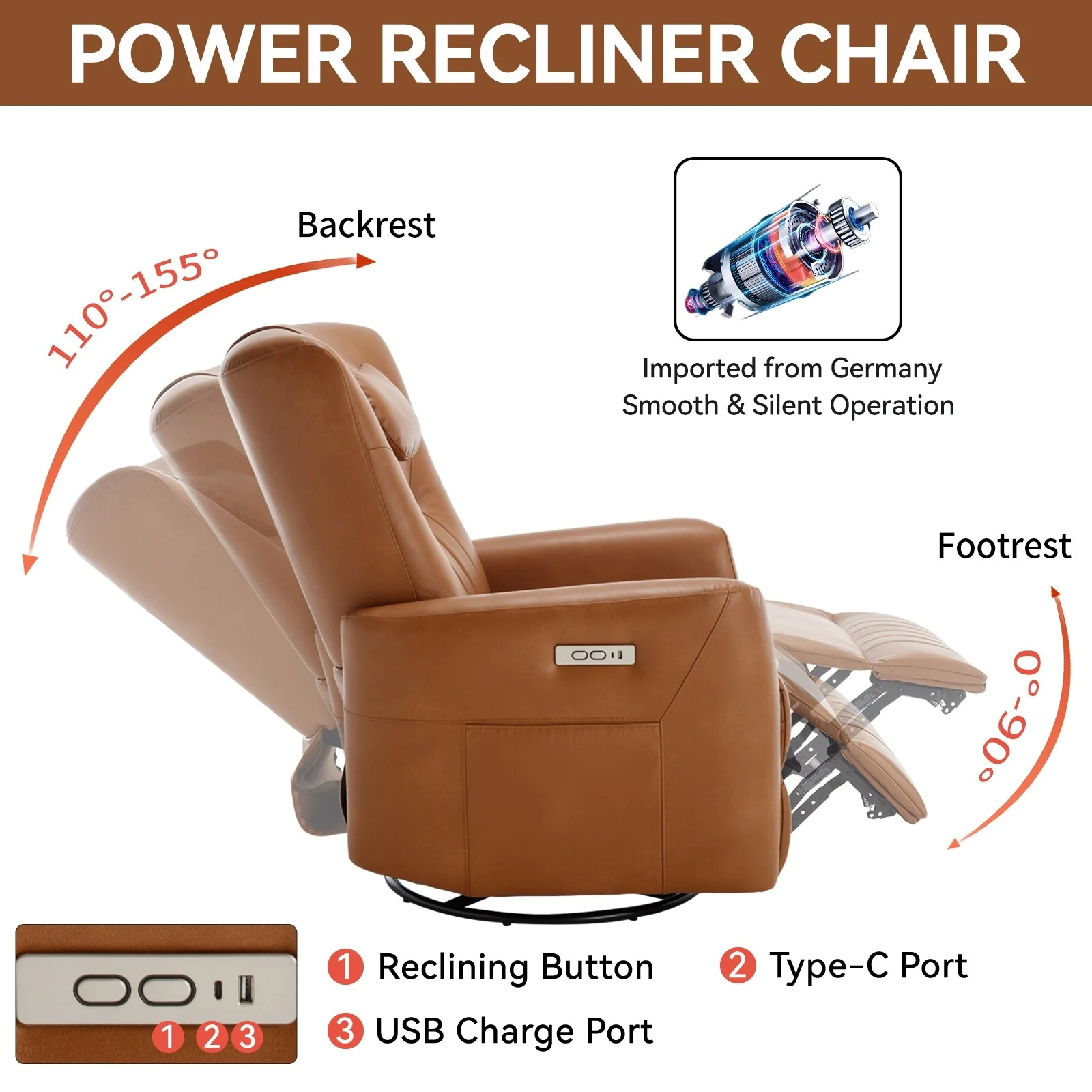 Swivel and Rocker Power Recliner Chair with Lumbar