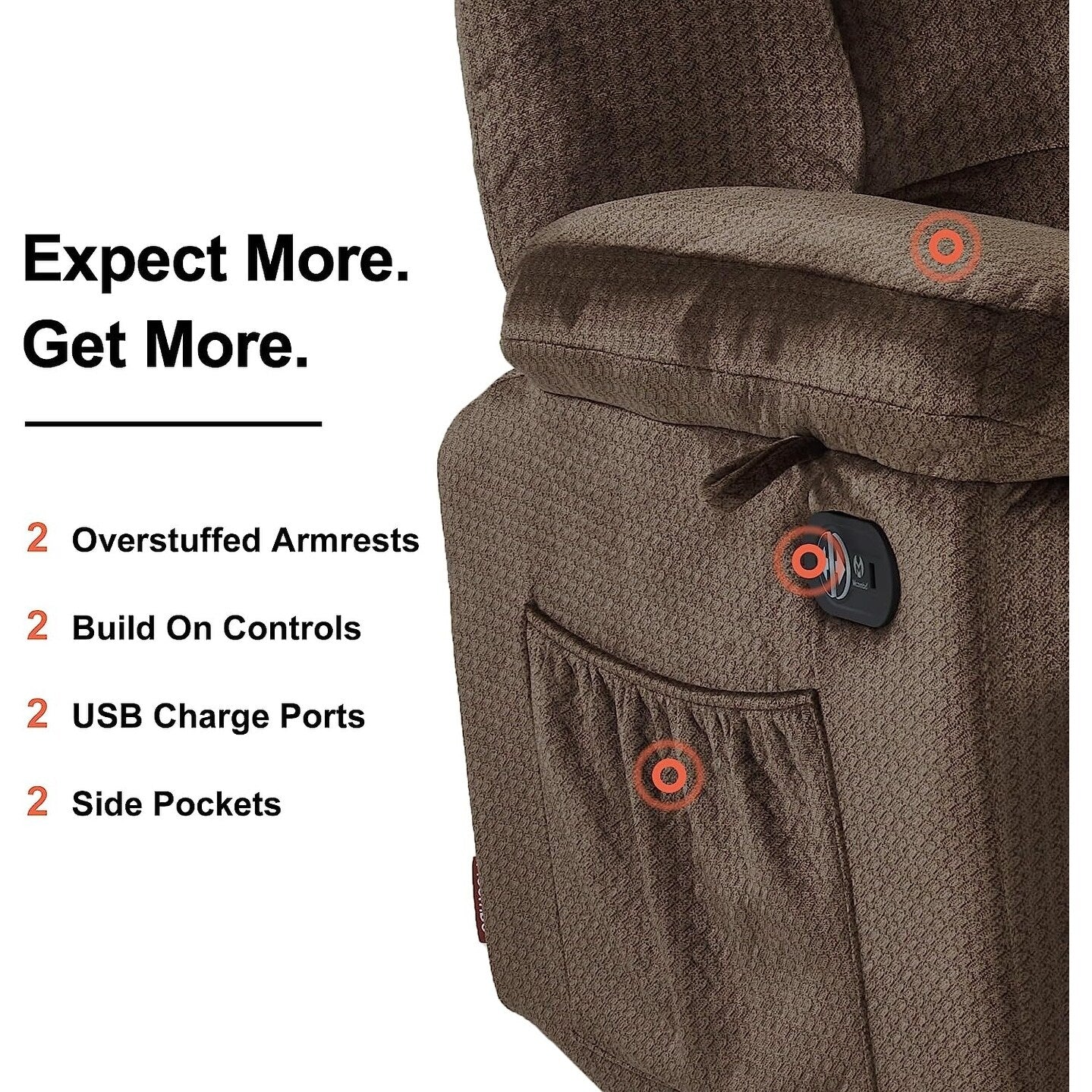 MCombo Electric Power Reclining Loveseat Sofa with Heat and Massage, Fabric 6237