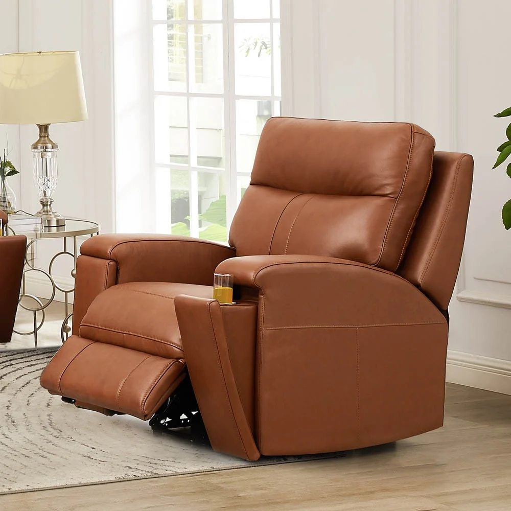 Hydeline Venice Zero Gravity Power Recline and Headrest Top Grain Leather Recliner with Cup Holder
