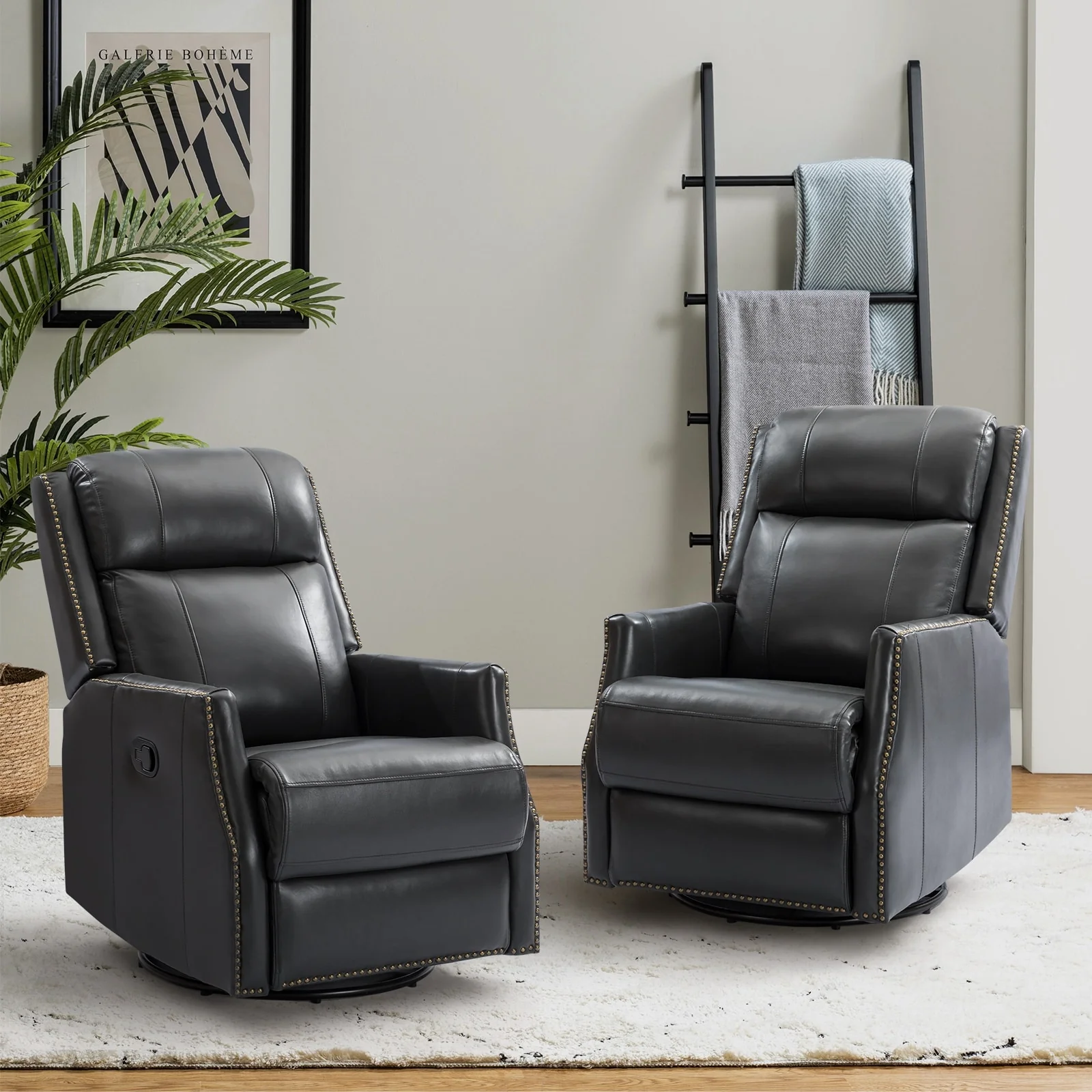 Demeter modern Genuine Leather Swivel Nursery Chair with Nailhead Trims Set of 2 by HULALA HOME