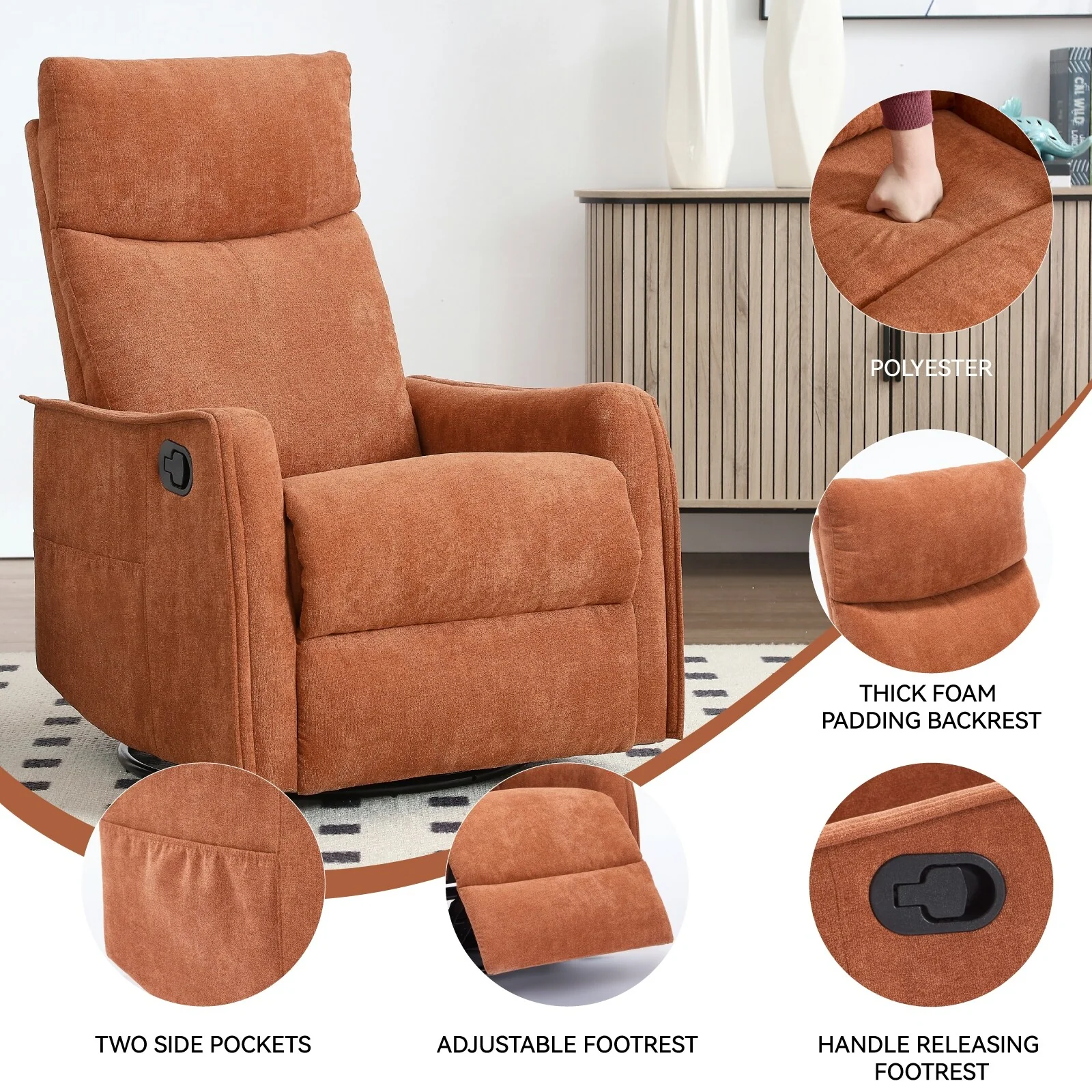 Heat Massage Manual Recliner Chair with Rocker and Swivel