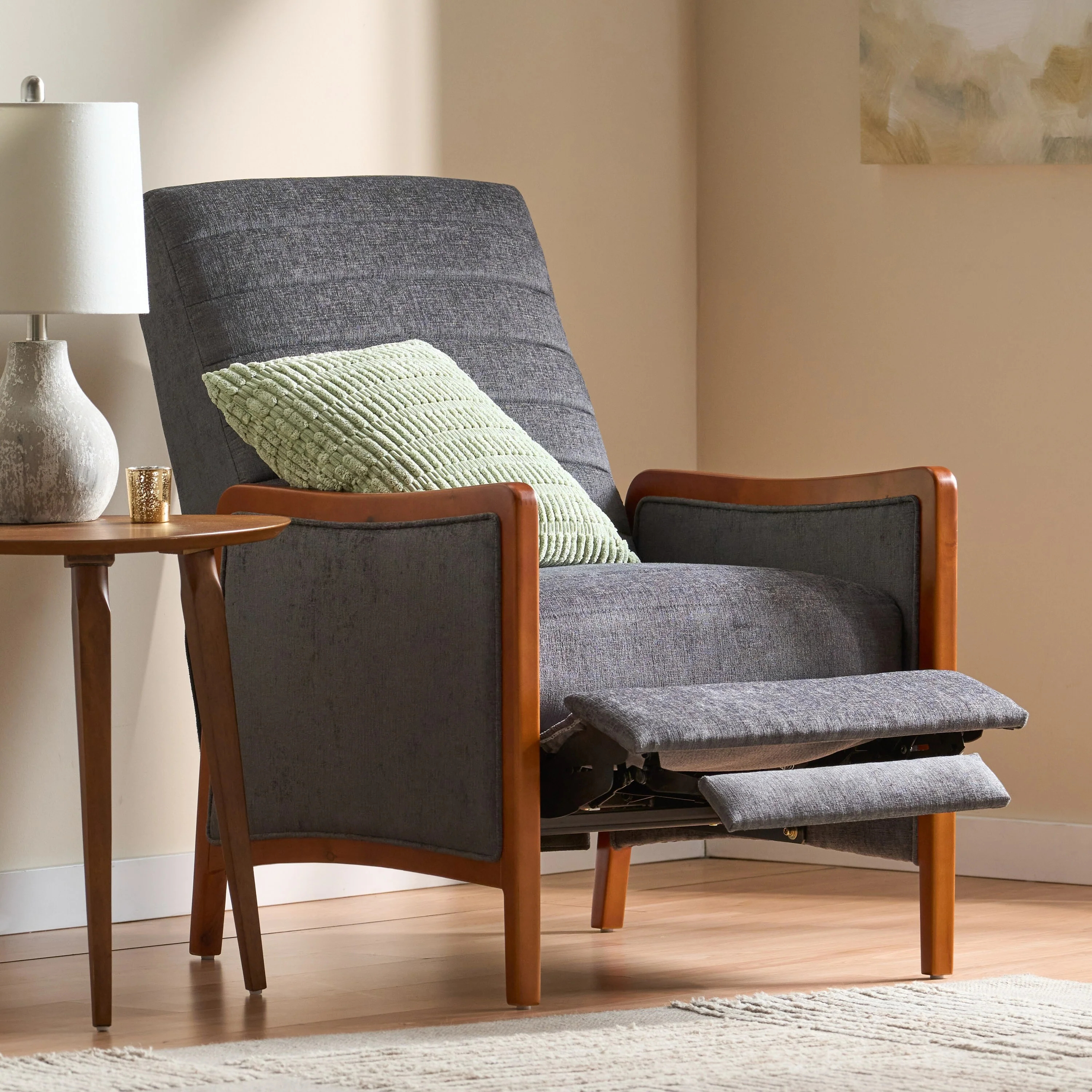 Birch Wood Push?Back Recliner Chair with Channel Stitching