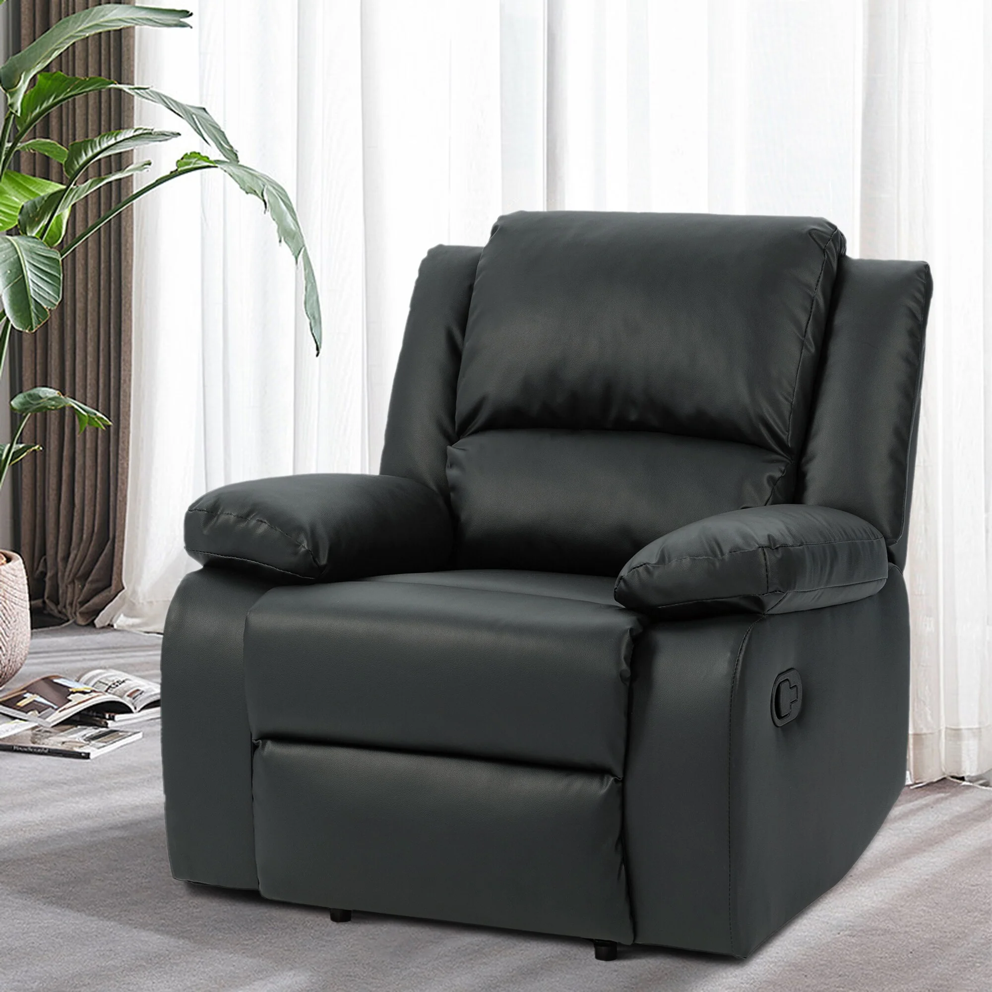 Vegan Leather Upholstered Push Back Manual Recliner Chair