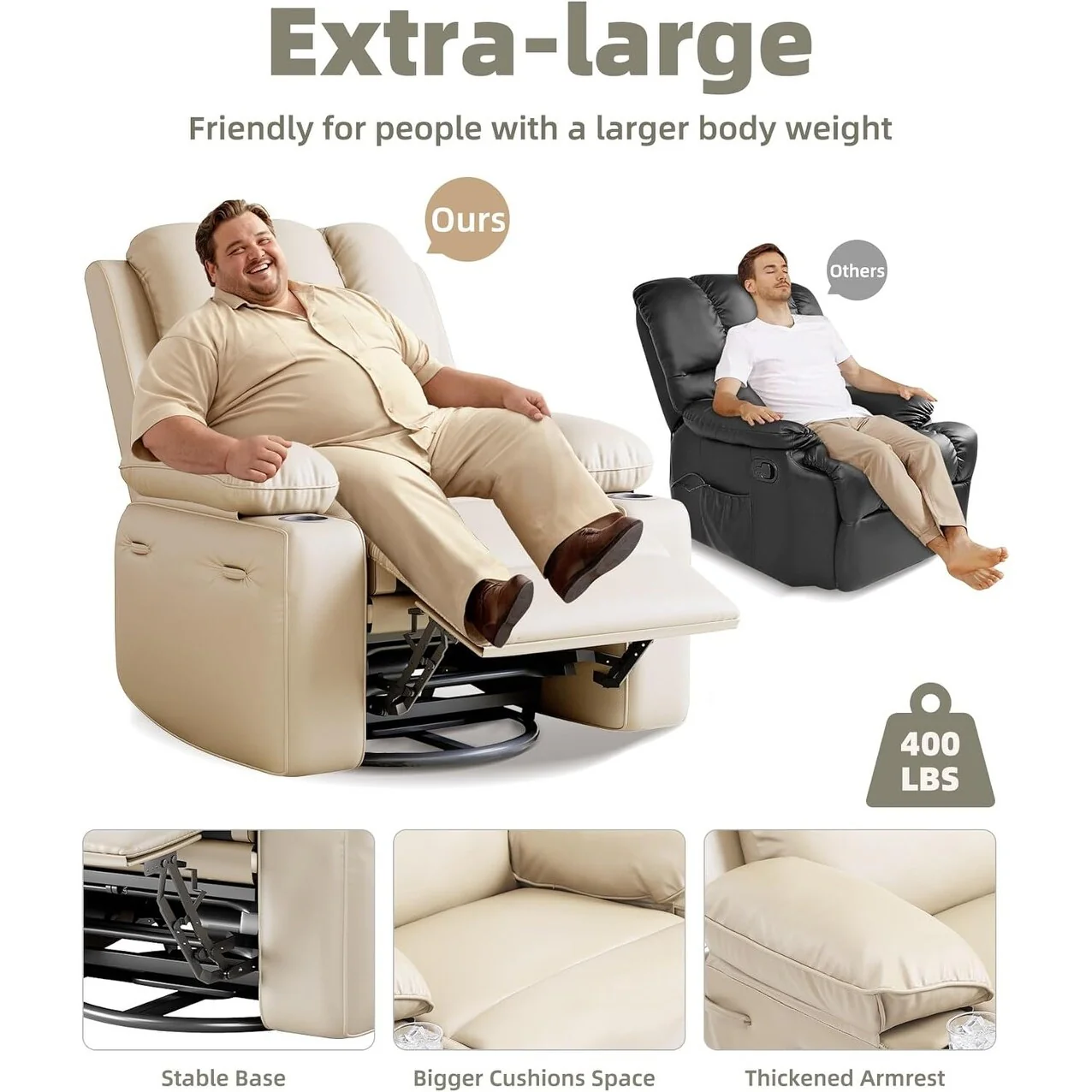 27'' Oversized360�� Swivel Recliner Chairs with Heat and Massage