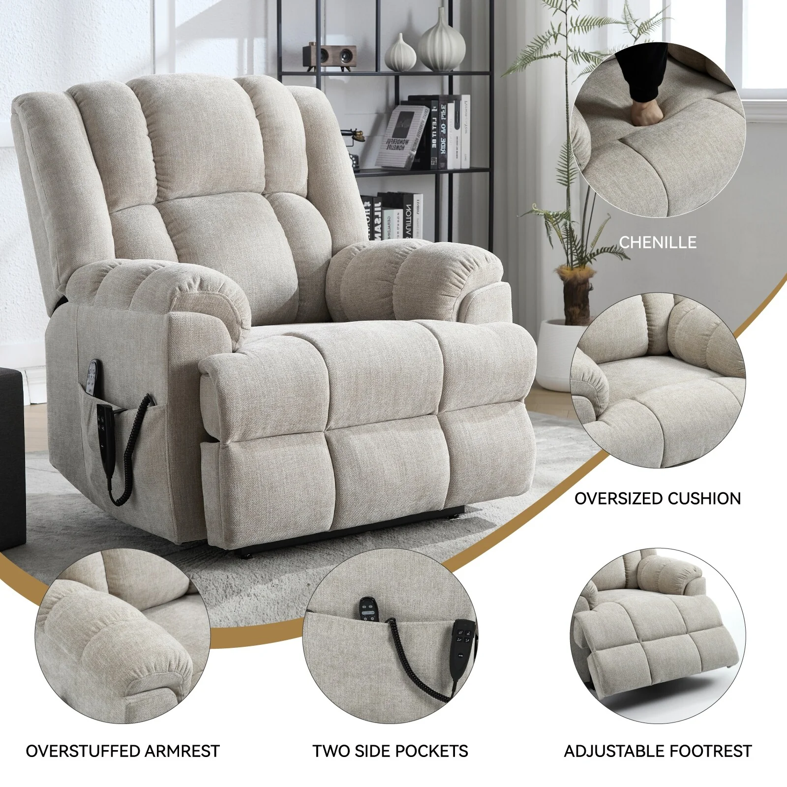 Lazy Boy Dual Motor Power Lift Chenille Recliner w/Massage and Heat  Power-Remote