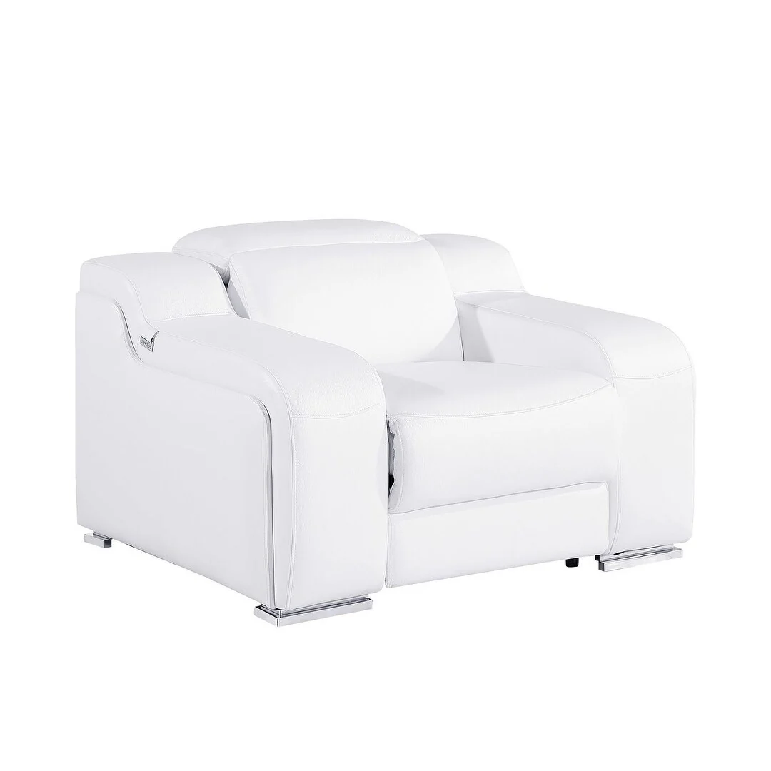 HomeRoots 41 White Italian Leather Wall Hugger Recliner With USB