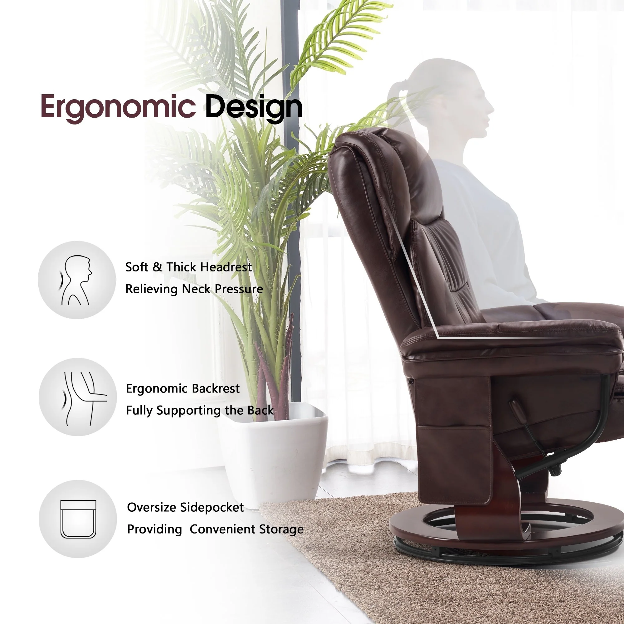 MCombo Swivel Recliners with Ottoman, Vibration Massage TV Chairs with Side Pocket