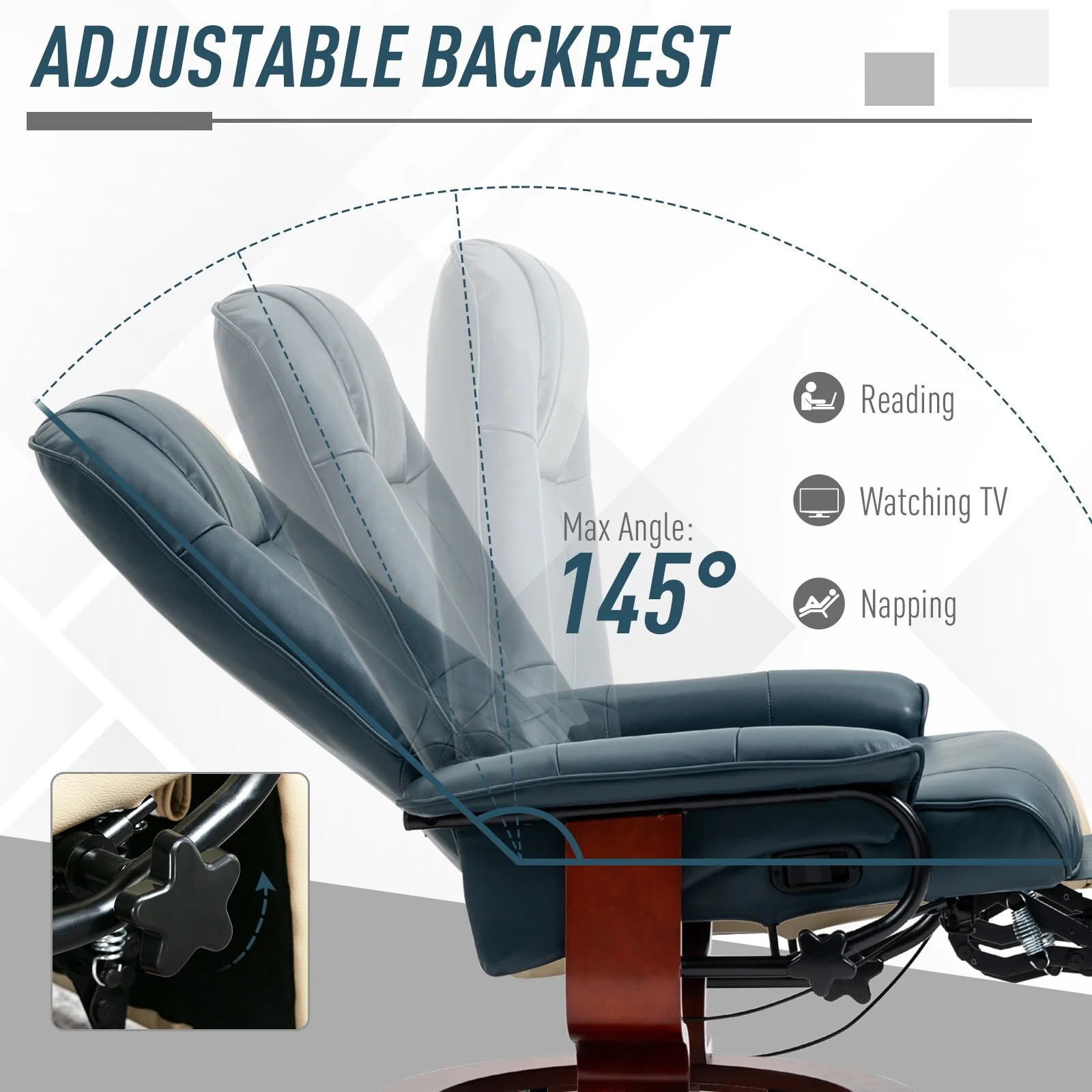 Manual Recliner with Swivel Wood Base